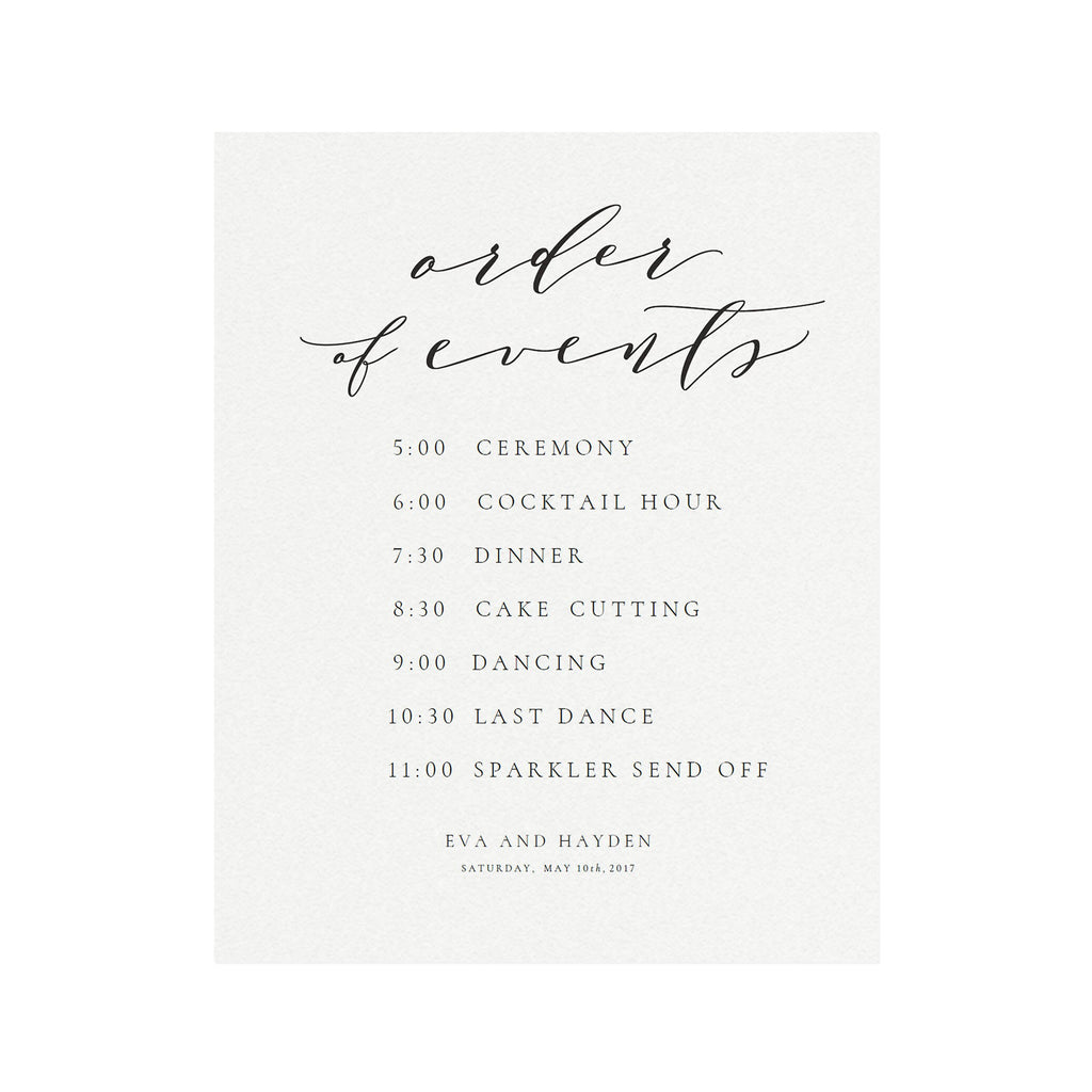 Calligraphy Wedding Order of Events Sign: Melia Suite (PDF Download)