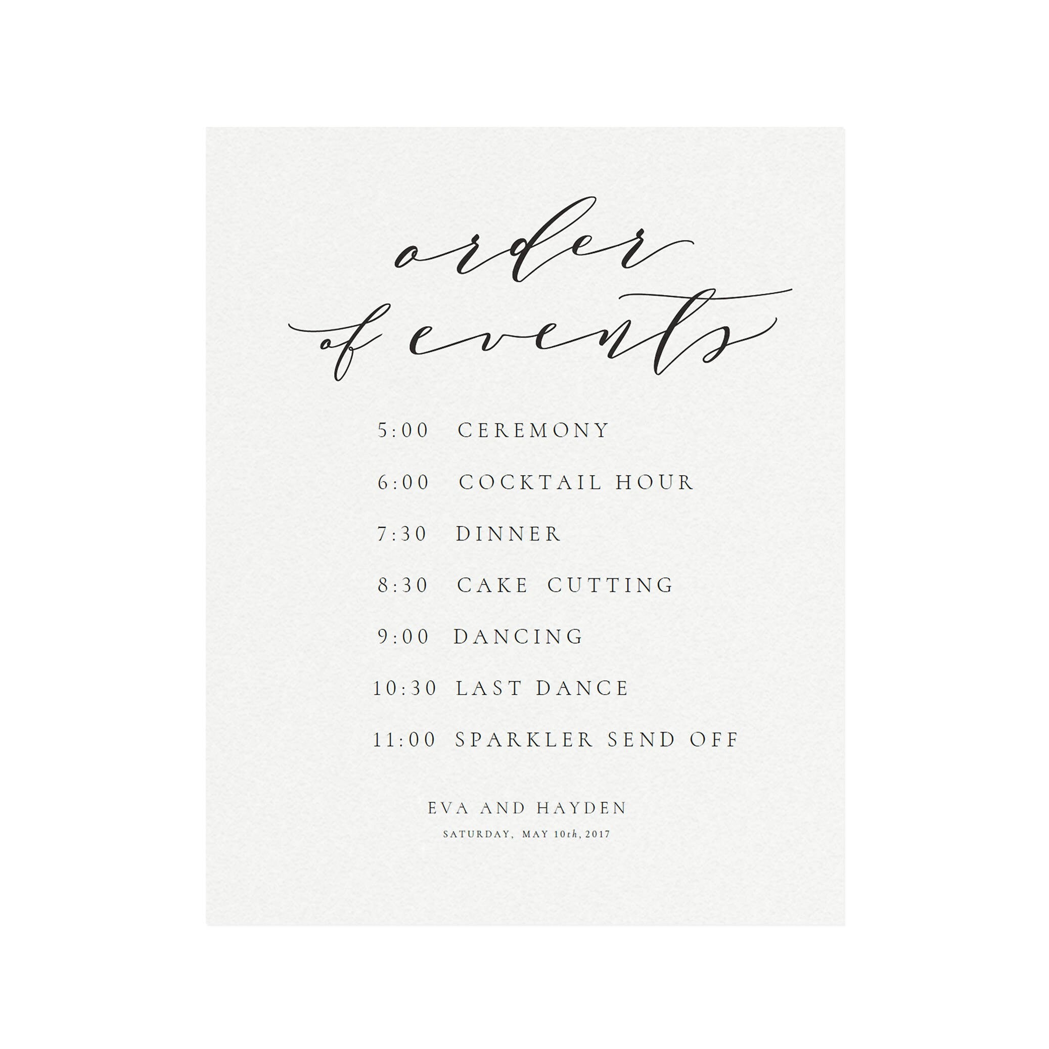 Calligraphy Wedding Order of Events Sign: Melia Suite (PDF Download)