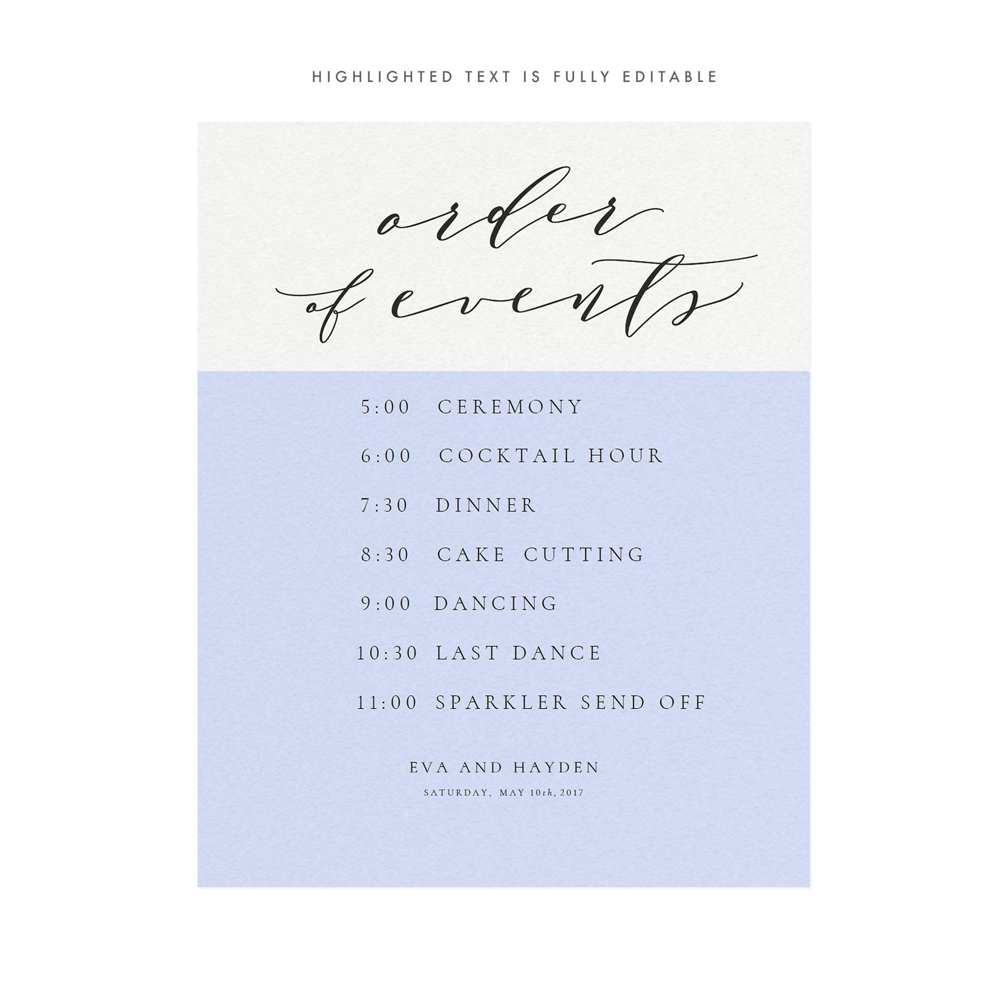 Calligraphy Wedding Order of Events Sign: Melia Suite (PDF Download)