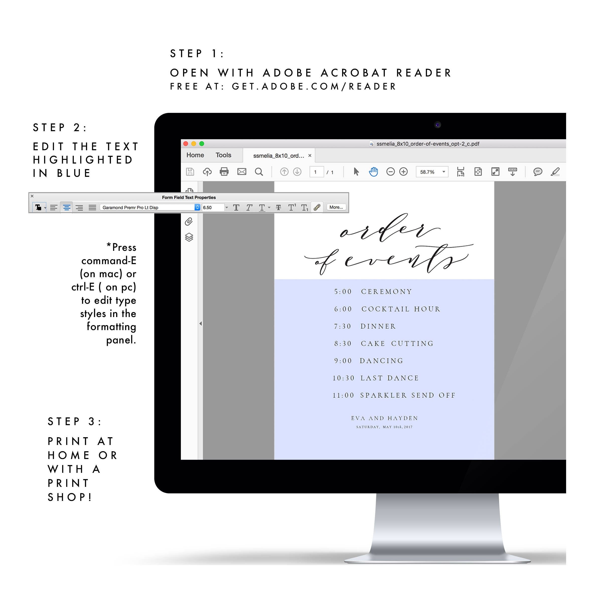Calligraphy Wedding Order of Events Sign: Melia Suite (PDF Download)
