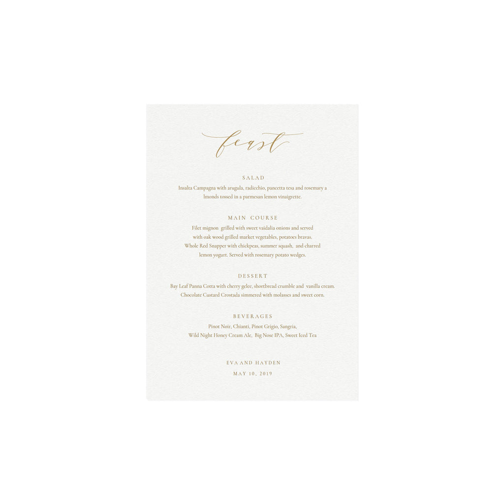 Gold Calligraphy Wedding Menu Template: Minimalist 5x7 (PDF Instant Download)