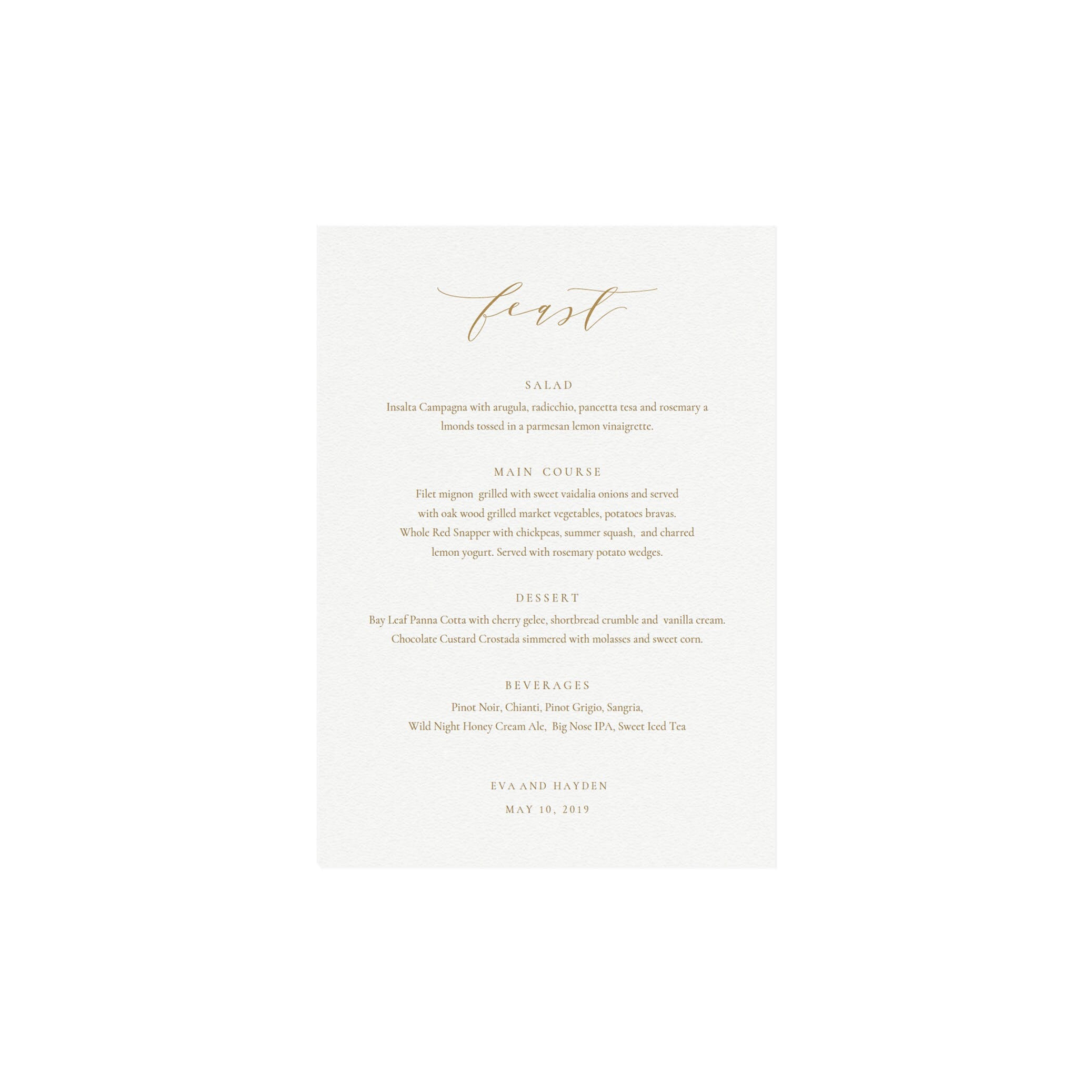 Gold Calligraphy Wedding Menu Template: Minimalist 5x7 (PDF Instant Download)