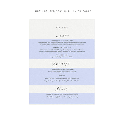 Calligraphy Bar Menu Sign: Melia Template (PDF Instant Download)