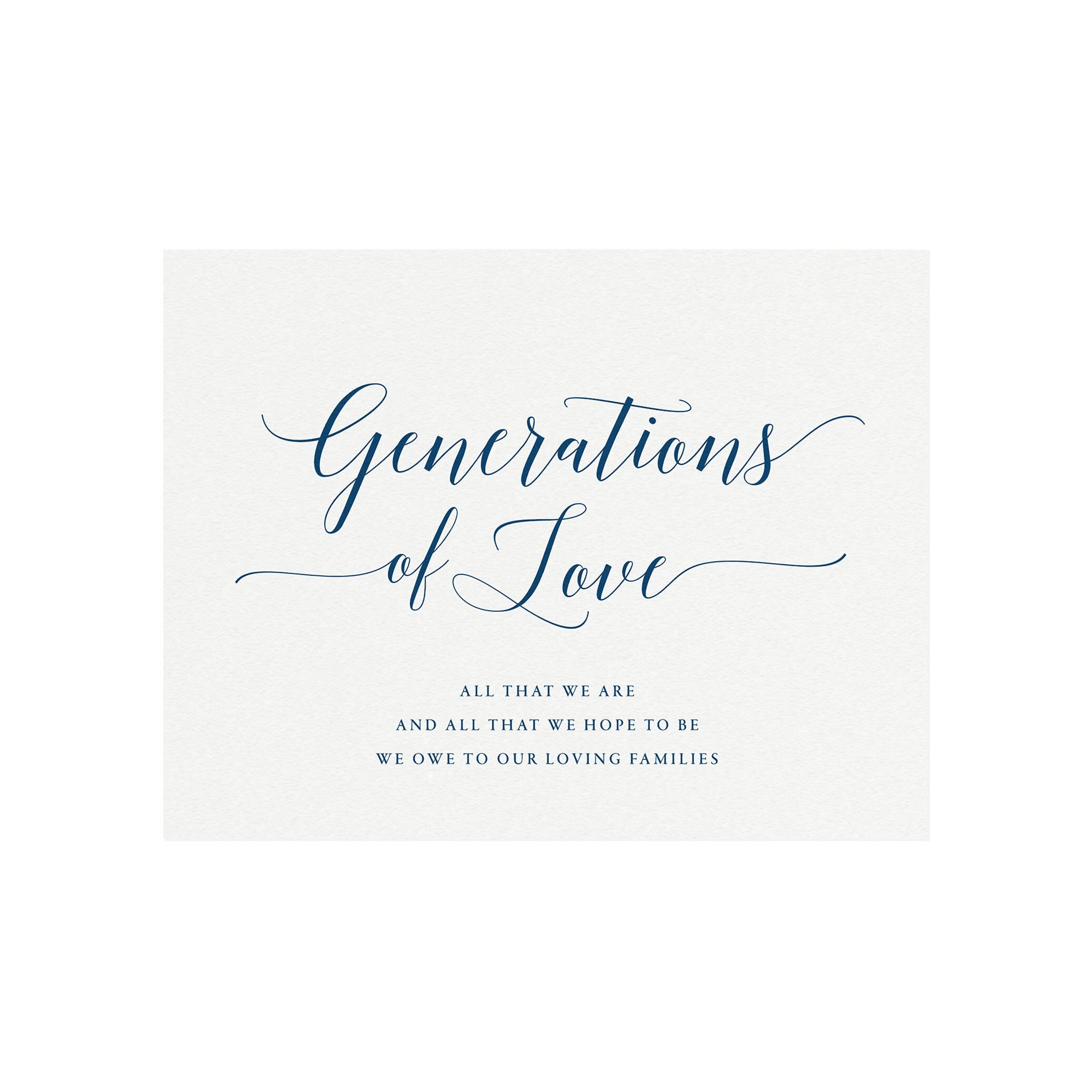 Navy Blue Calligraphy 'Generations of Love' Wedding Sign (PDF Download)