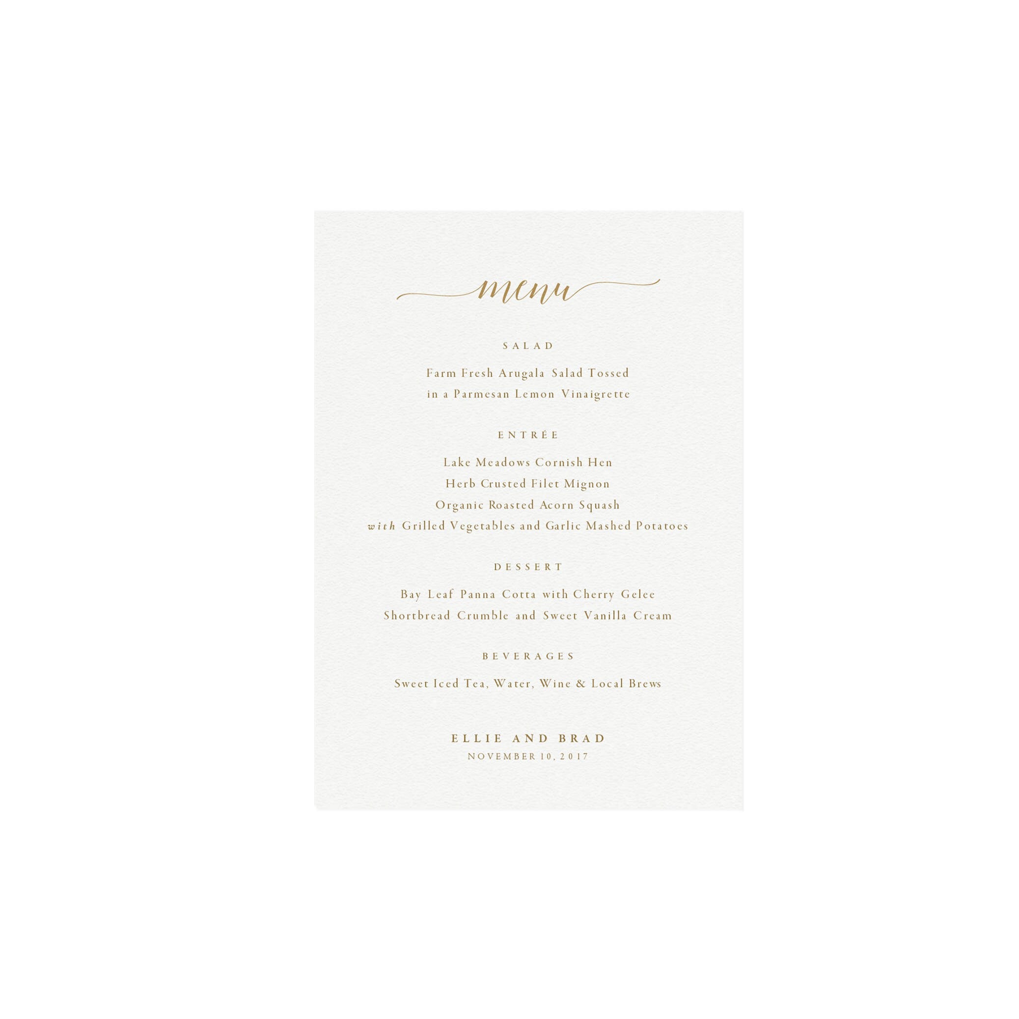 Gold Calligraphy Wedding Menu Template: Minimalist 5x7 (PDF)