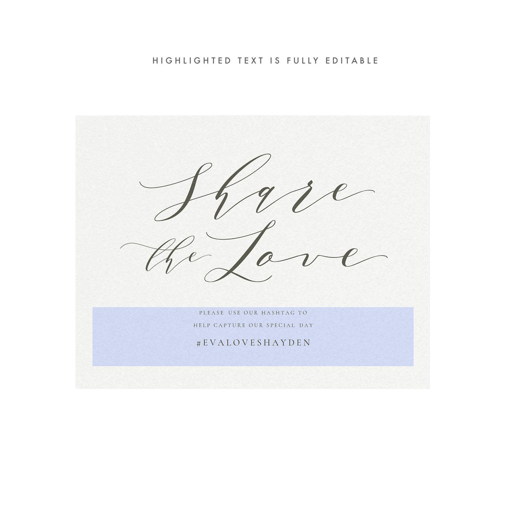 Wedding Hashtag Sign: Share the Love, Slate Gray (PDF Template)