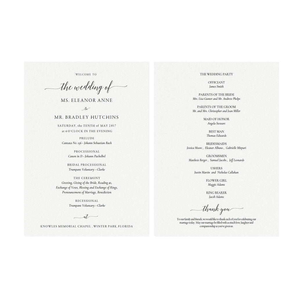 Elegant Calligraphy Wedding Program Template 5x7 (PDF Instant Download)