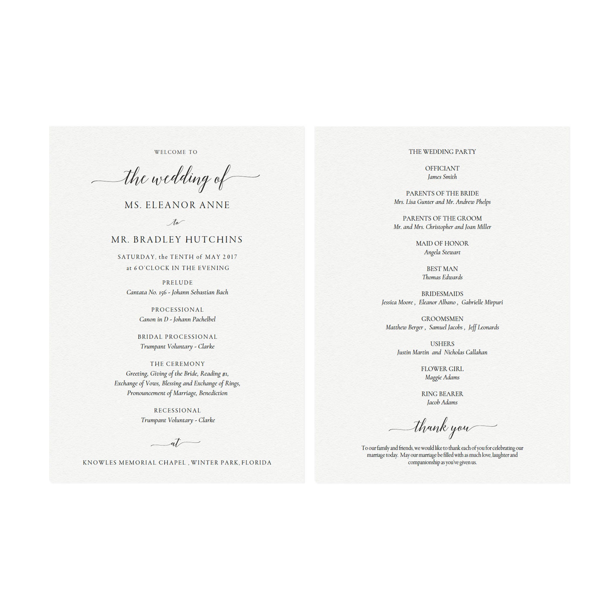 Elegant Calligraphy Wedding Program Template 5x7 (PDF Instant Download)