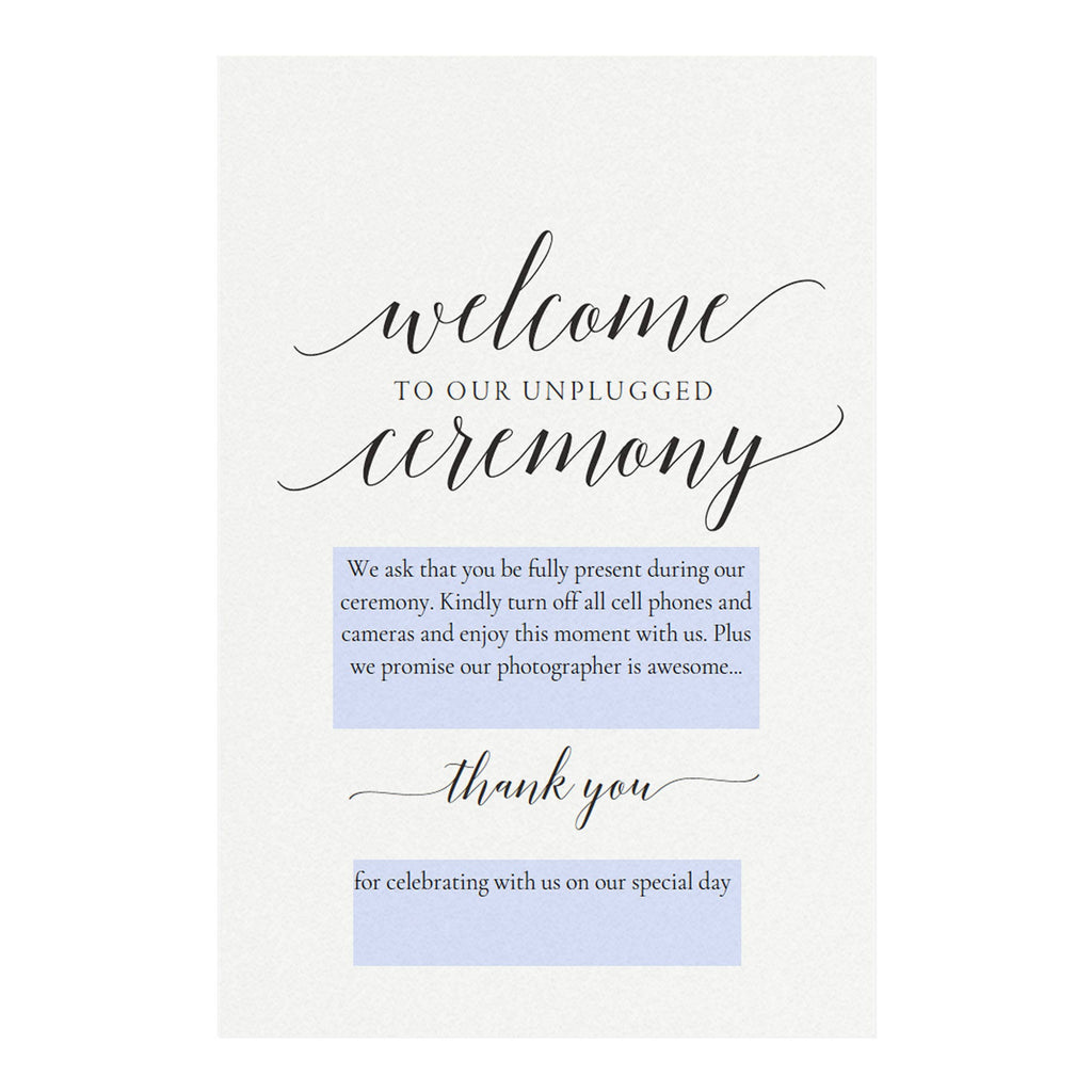 Adel Unplugged Wedding Ceremony Sign Template (PDF Instant Download)