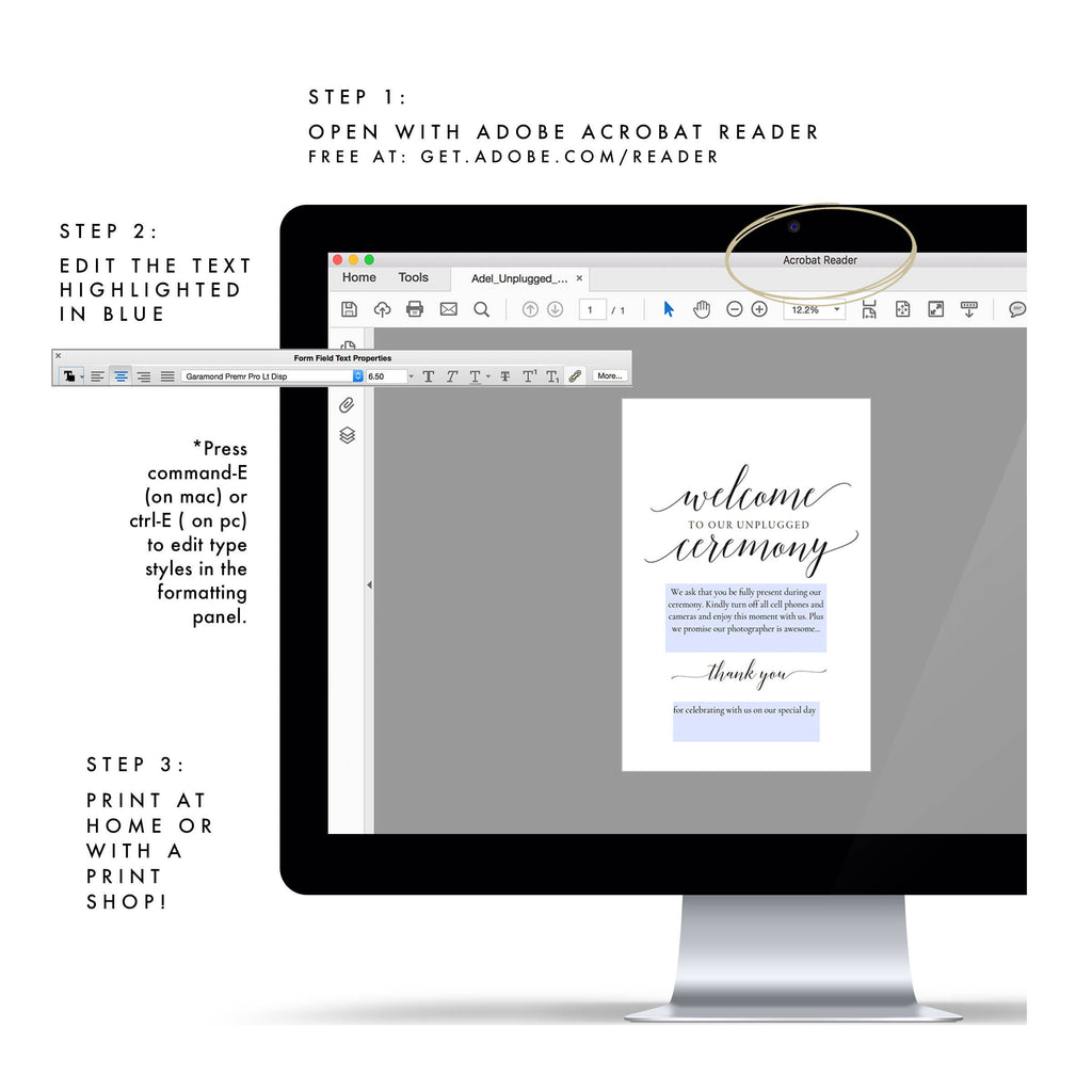 Adel Unplugged Wedding Ceremony Sign Template (PDF Instant Download)