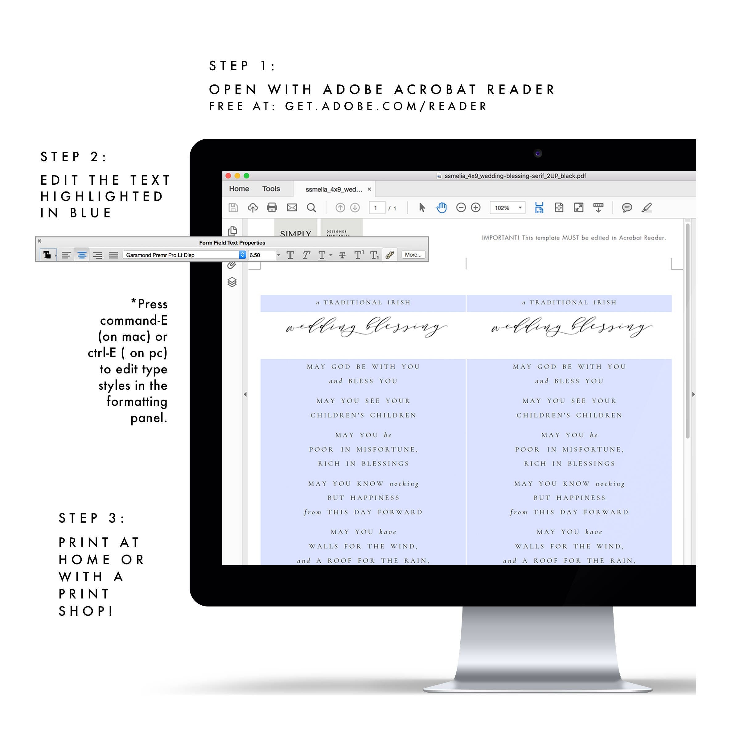 Calligraphy Wedding Blessing Template: Melia Printable (PDF Instant Download)