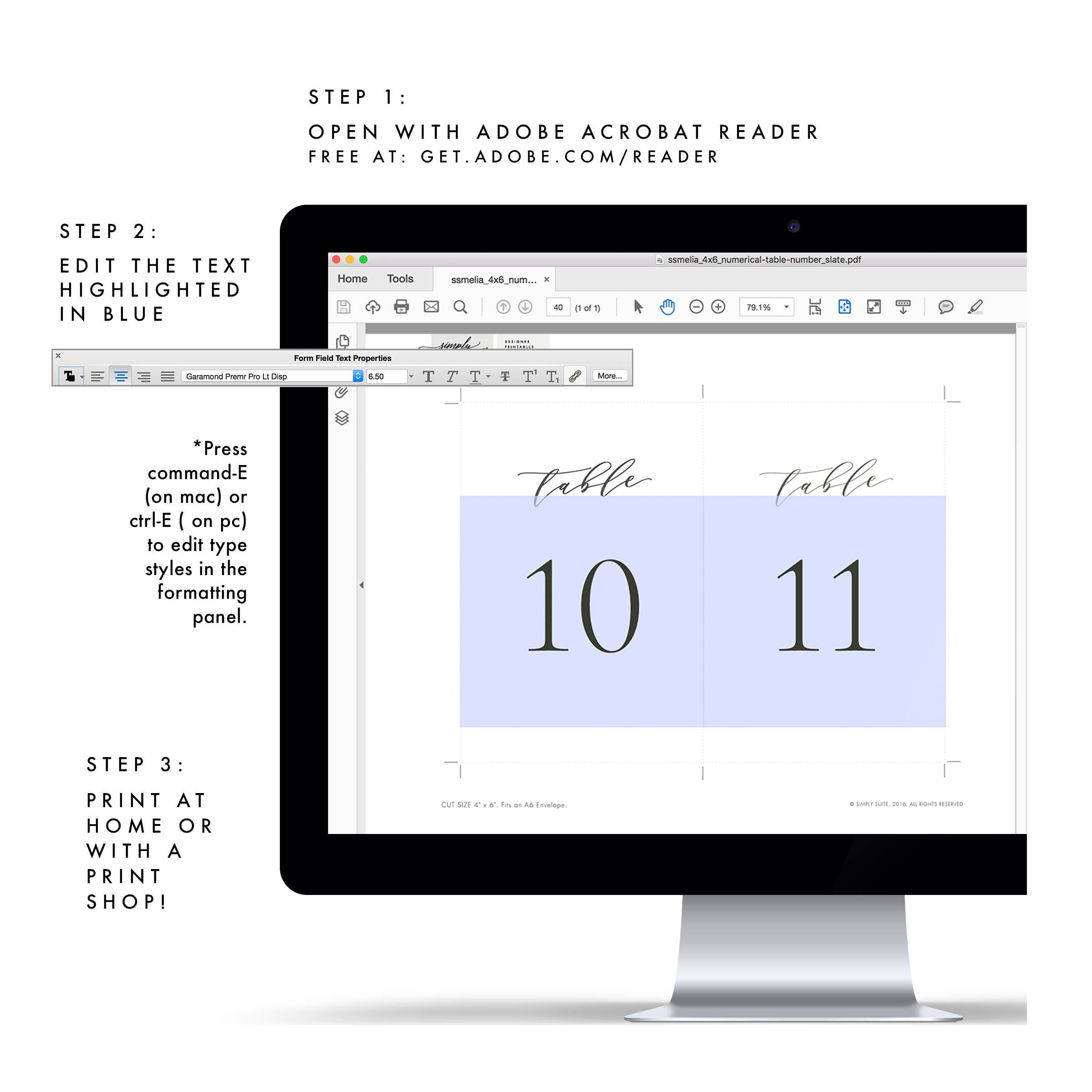 Slate Gray Calligraphy Wedding Table Numbers (PDF Instant Download)