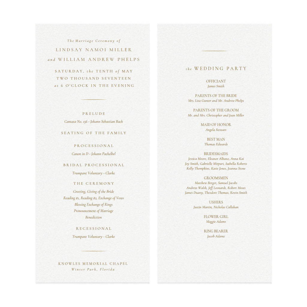 Gold Wedding Program Template: Elegant, Classic Design (PDF, Instant Download)