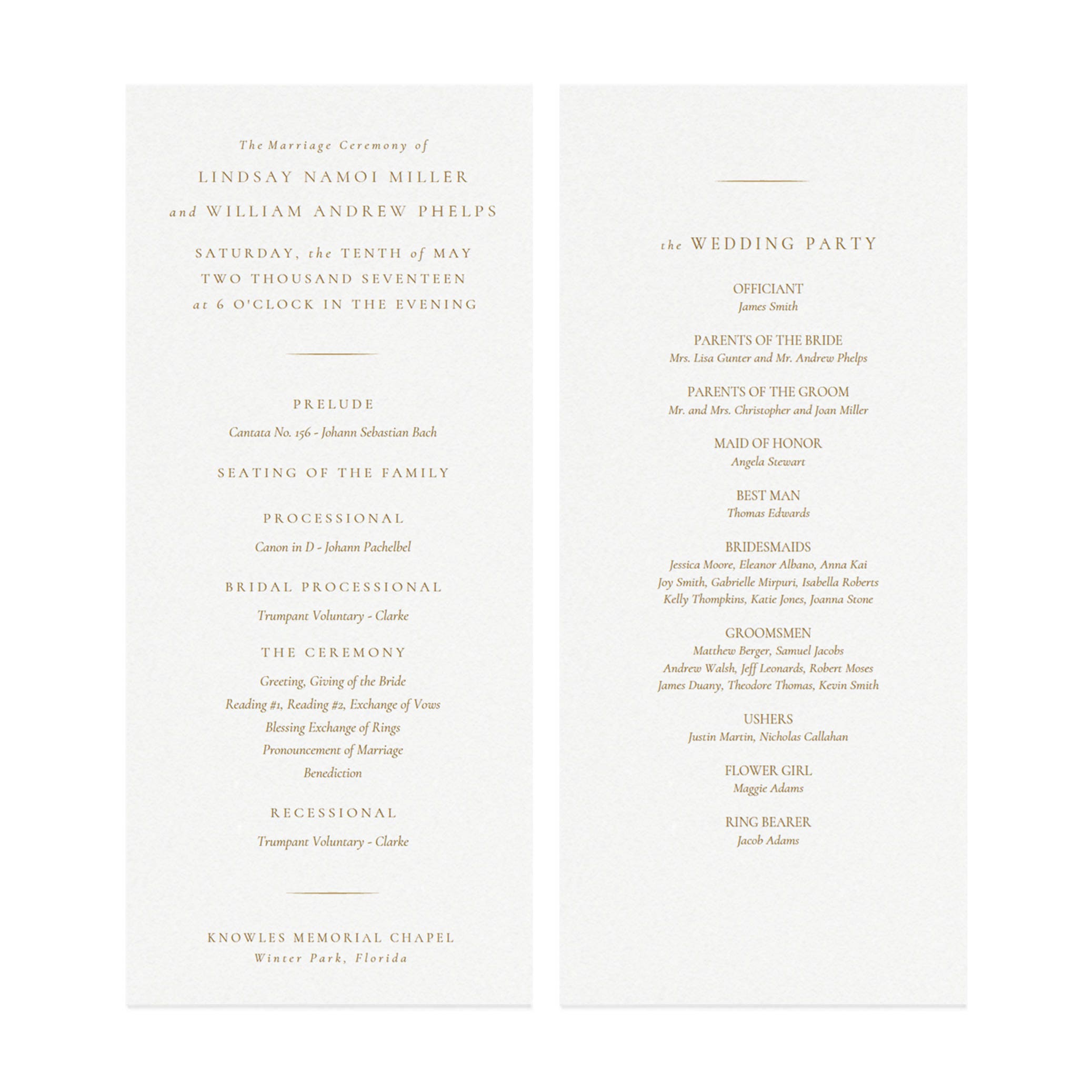 Gold Wedding Program Template: Elegant, Classic Design (PDF, Instant Download)