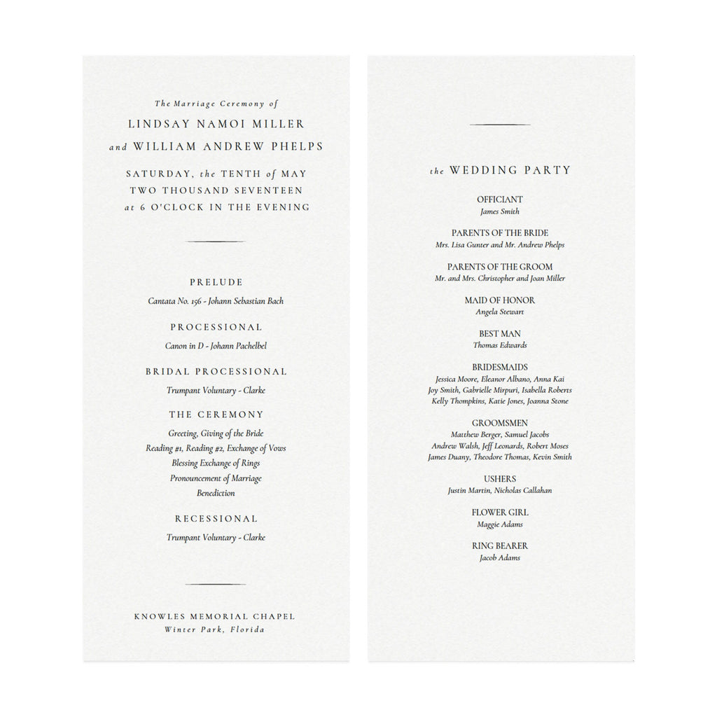 Elegant Wedding Program Template: Classic Black Design (4x9 Printable PDF)