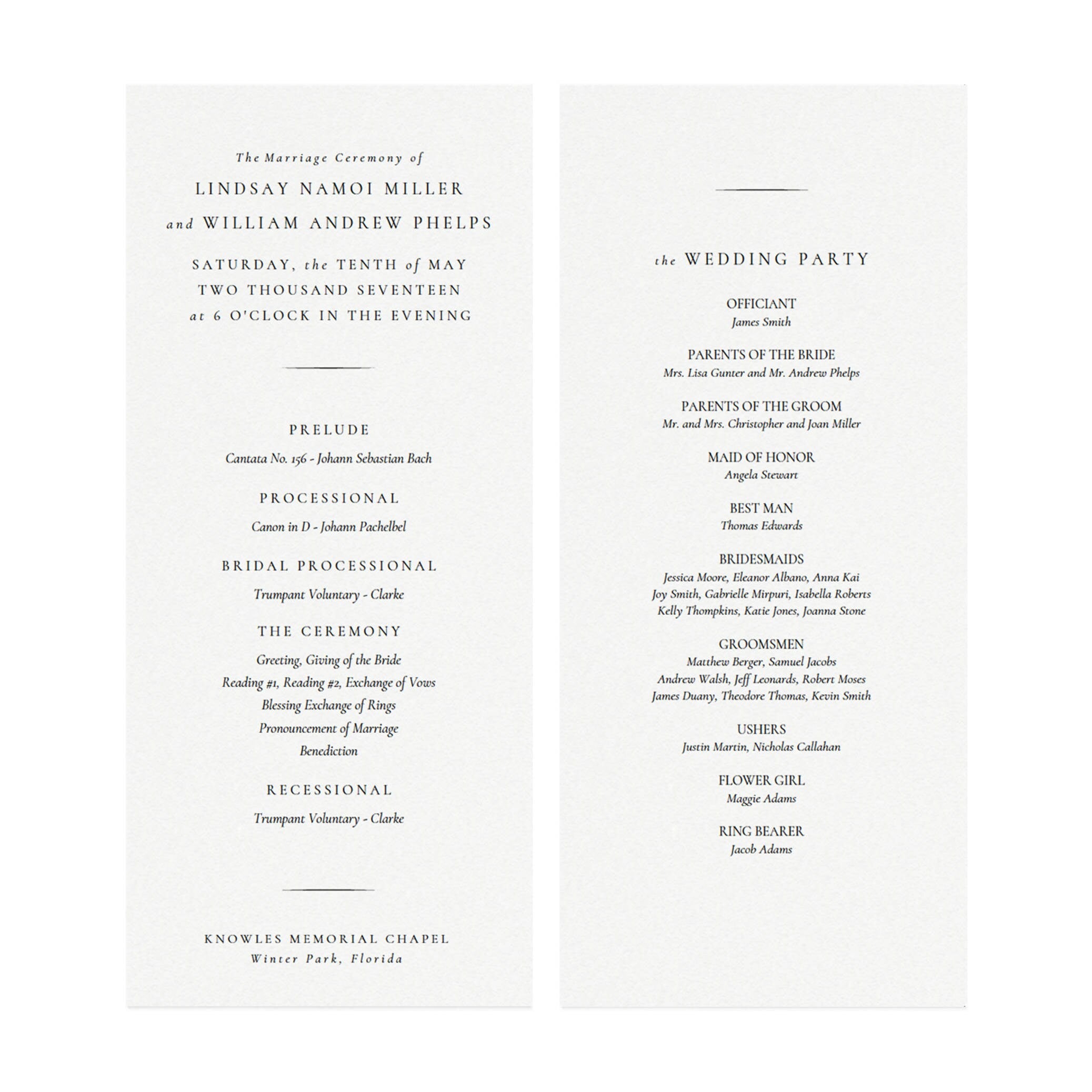 Elegant Wedding Program Template: Classic Black Design (4x9 Printable PDF)