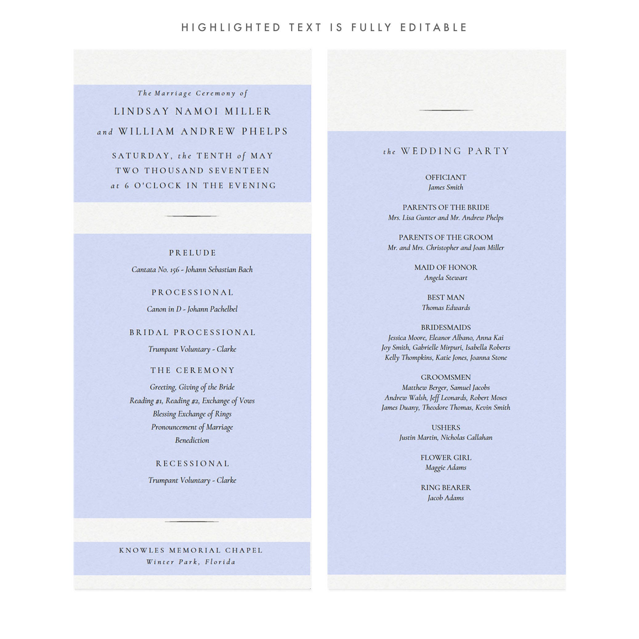 Elegant Wedding Program Template: Classic Black Design (4x9 Printable PDF)