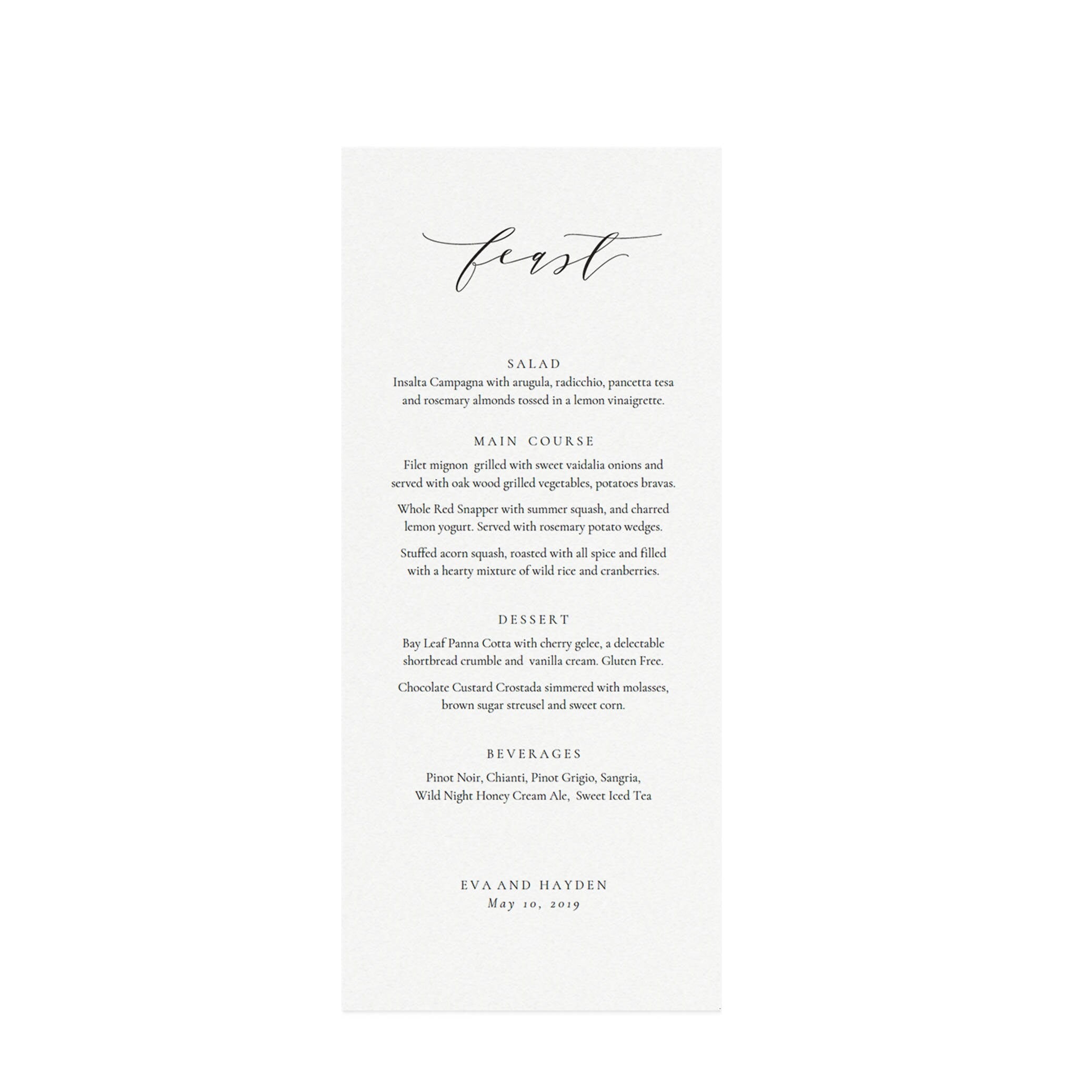 Calligraphy Wedding Menu Template: Black, Minimalist (PDF Download)