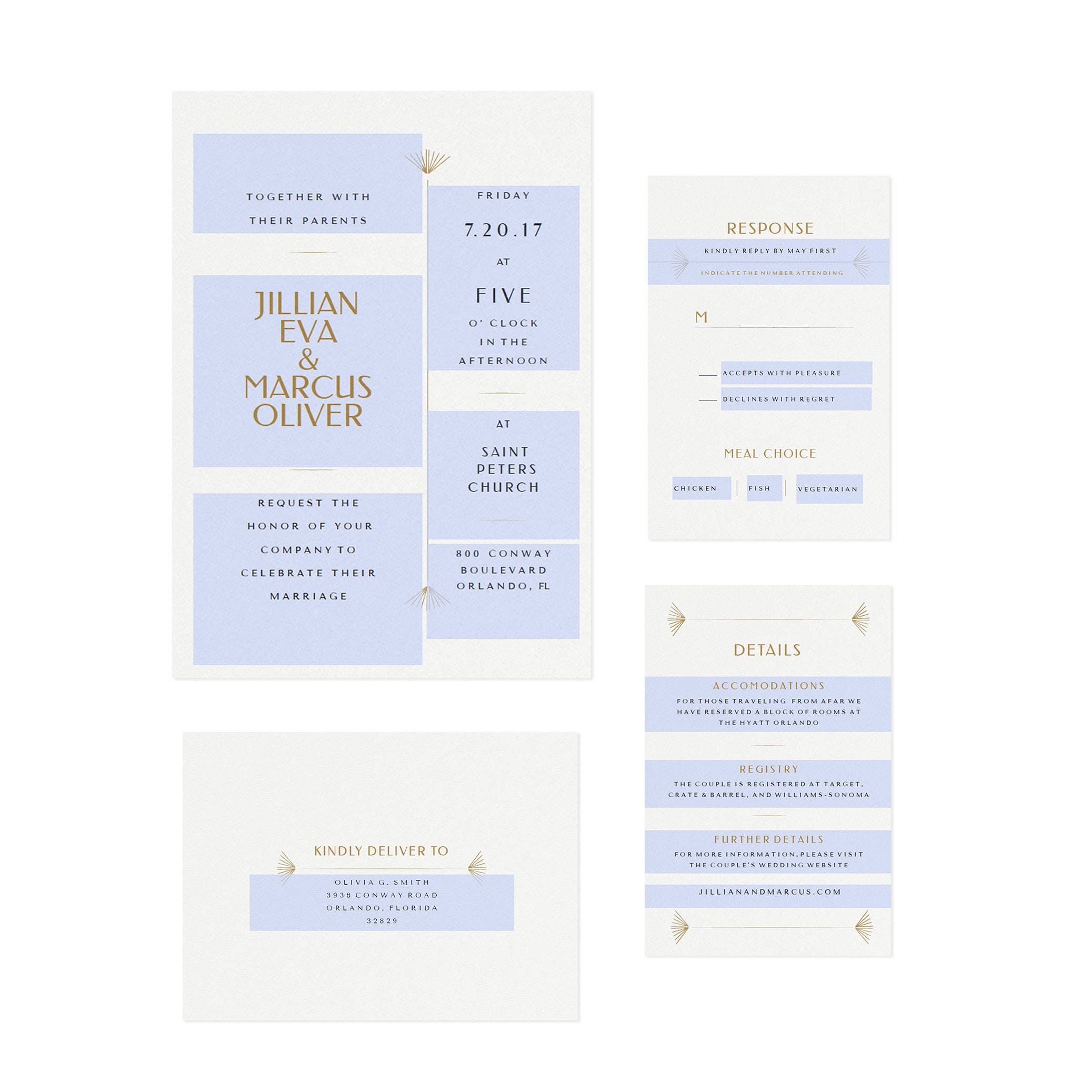 Art Deco Wedding Invitation Suite: Navy & Gold (Editable PDF)