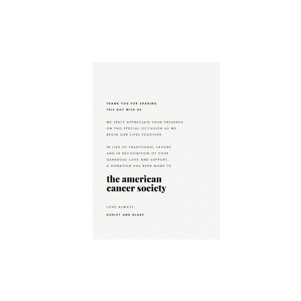 Wedding Donation Sign: Fairfax In Lieu of Favors (PDF Instant Download)