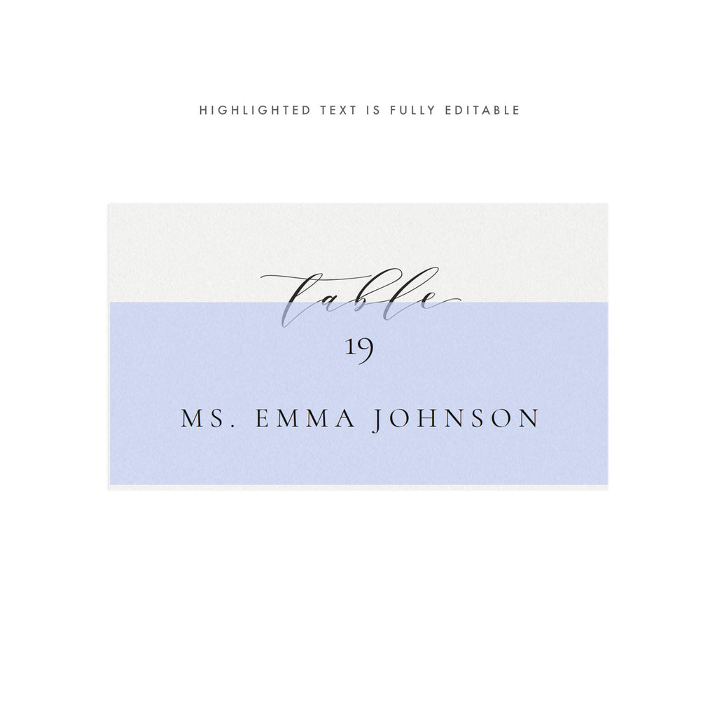 Melia: 3.5x2 Escort Card Template, Avery 5302, Calligraphy Escort Card, Classic Wedding, Simply Editable Place Card, PDF Instant Download