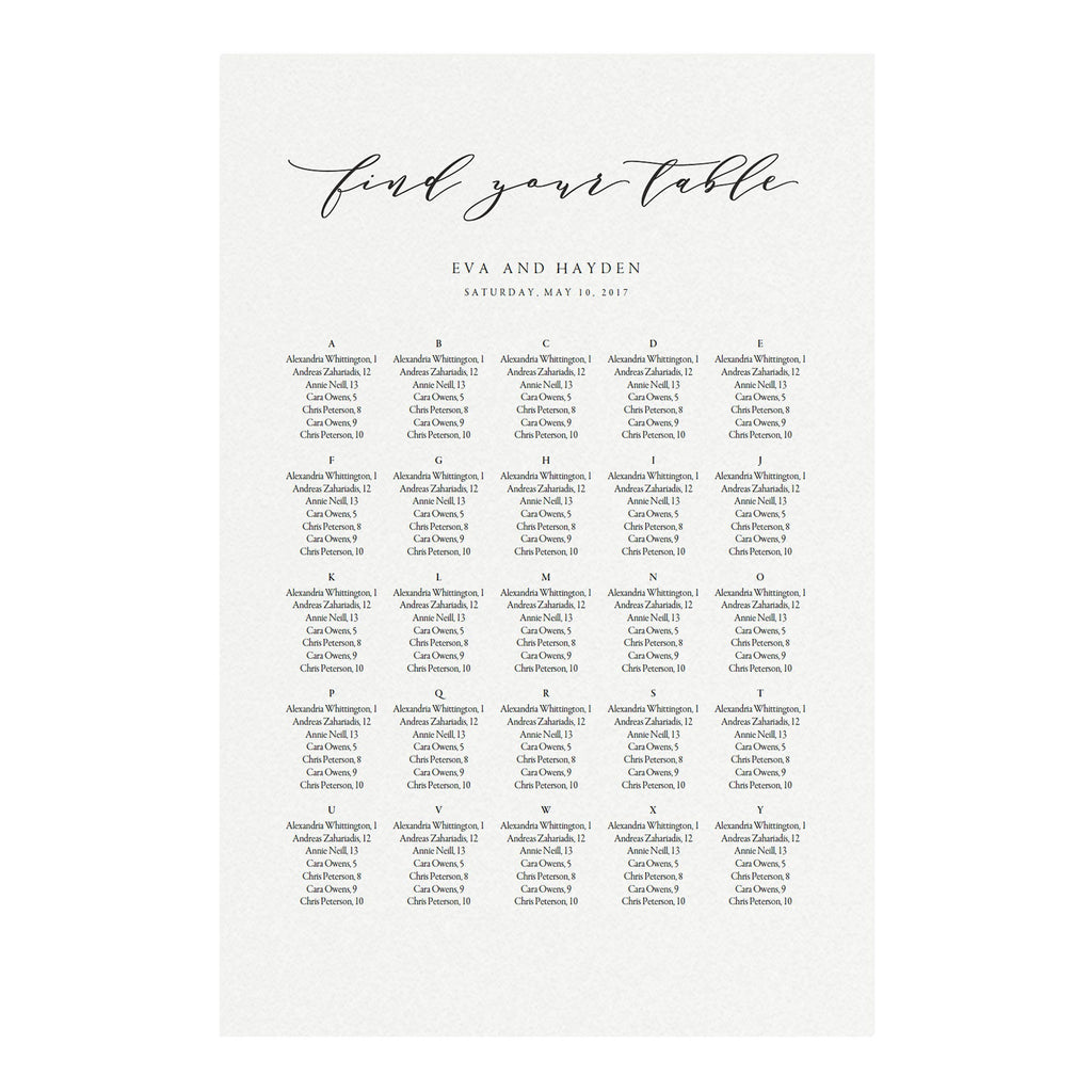 Calligraphy Wedding Seating Chart Template: Melia Design (PDF Download)
