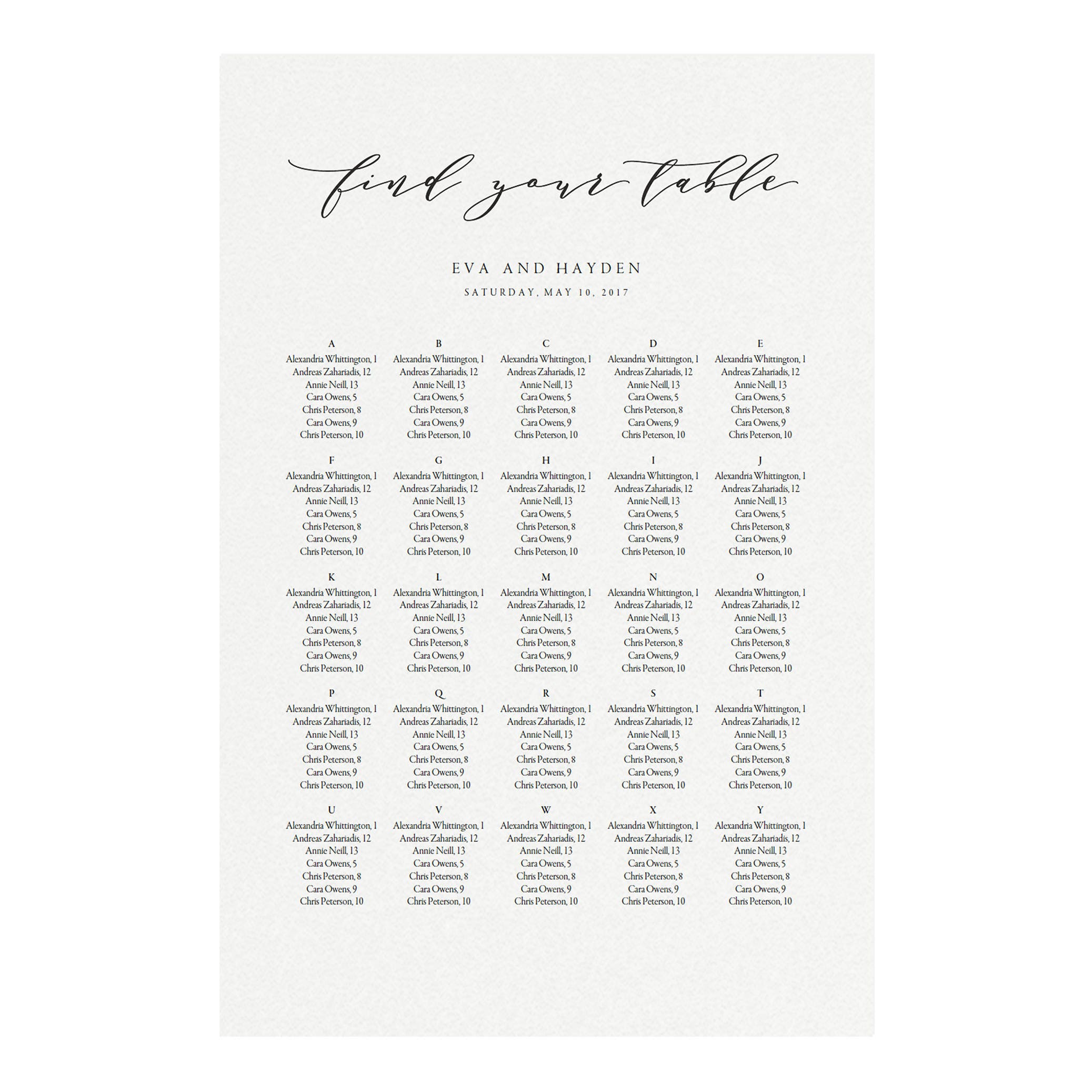 Calligraphy Wedding Seating Chart Template: Melia Design (PDF Download)