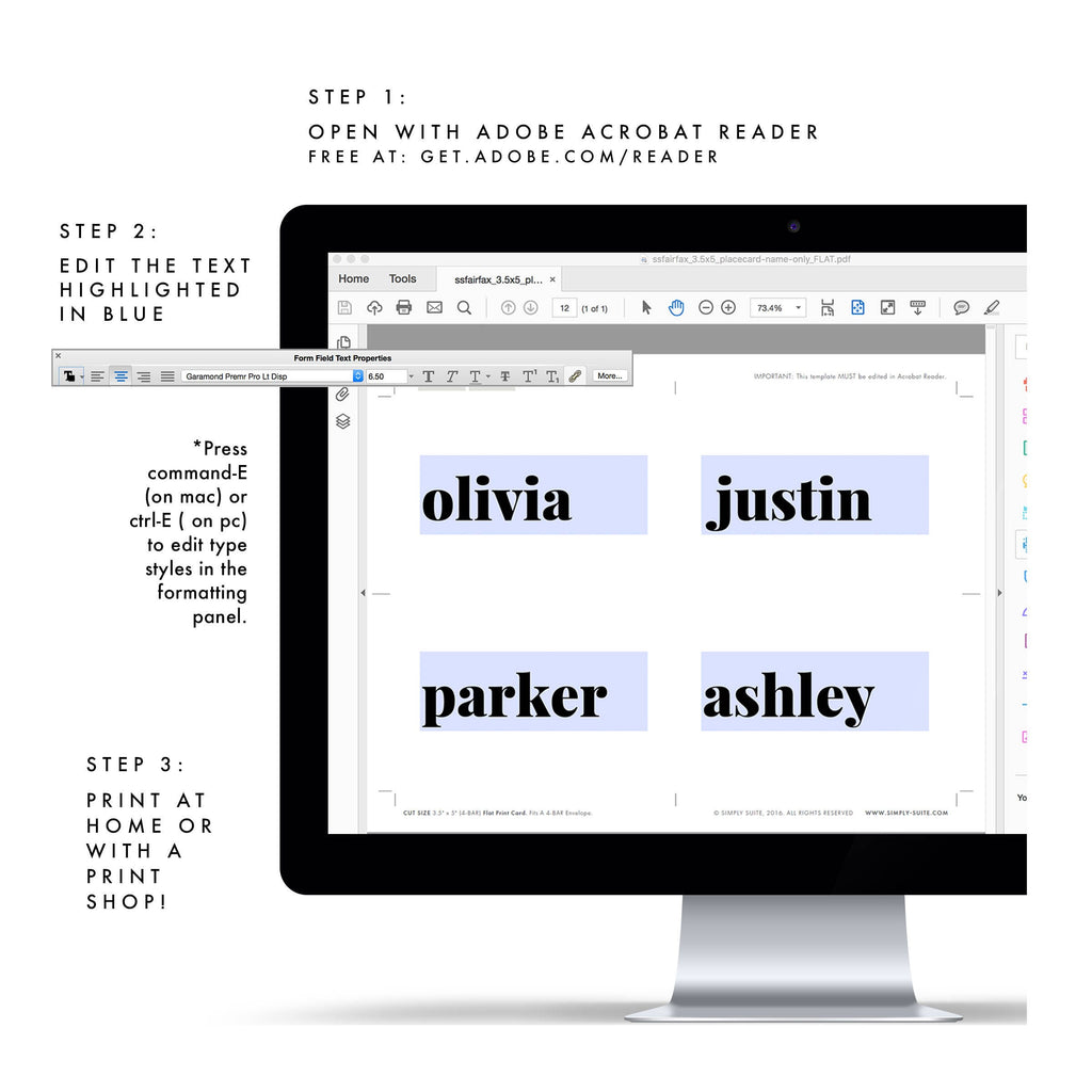 Modern Wedding Place Card Template: Bold, Editable Name Cards (PDF Instant Download)