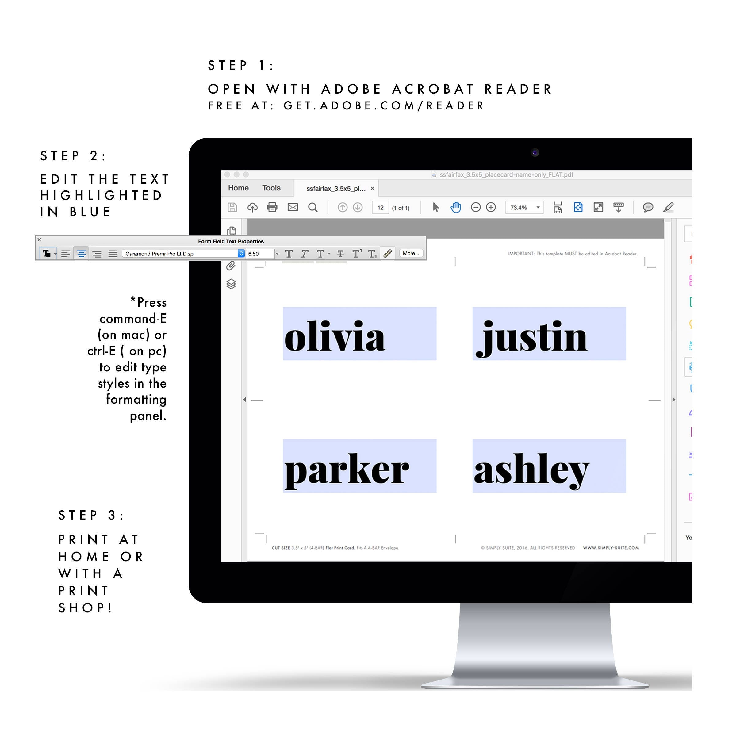 Modern Wedding Place Card Template: Bold, Editable Name Cards (PDF Instant Download)