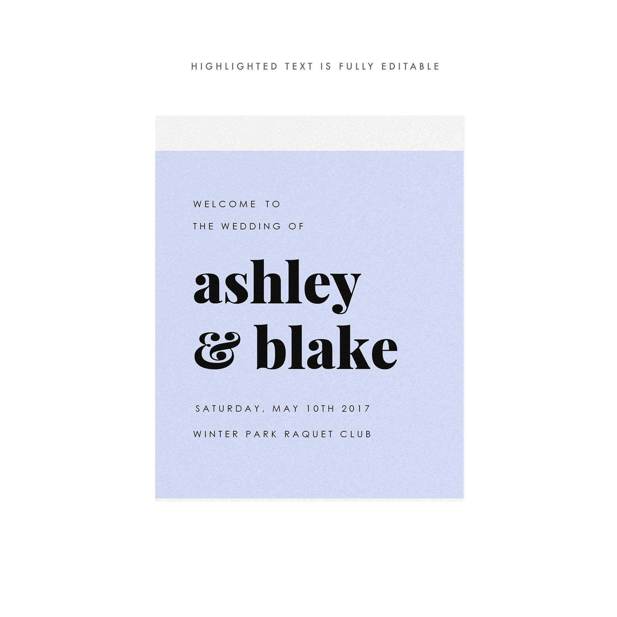 Modern Wedding Welcome Sign Template: Fairfax Printable PDF