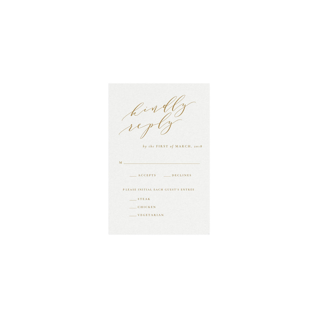 Gold Calligraphy Wedding RSVP Card: Minimalist Reply Template (PDF)