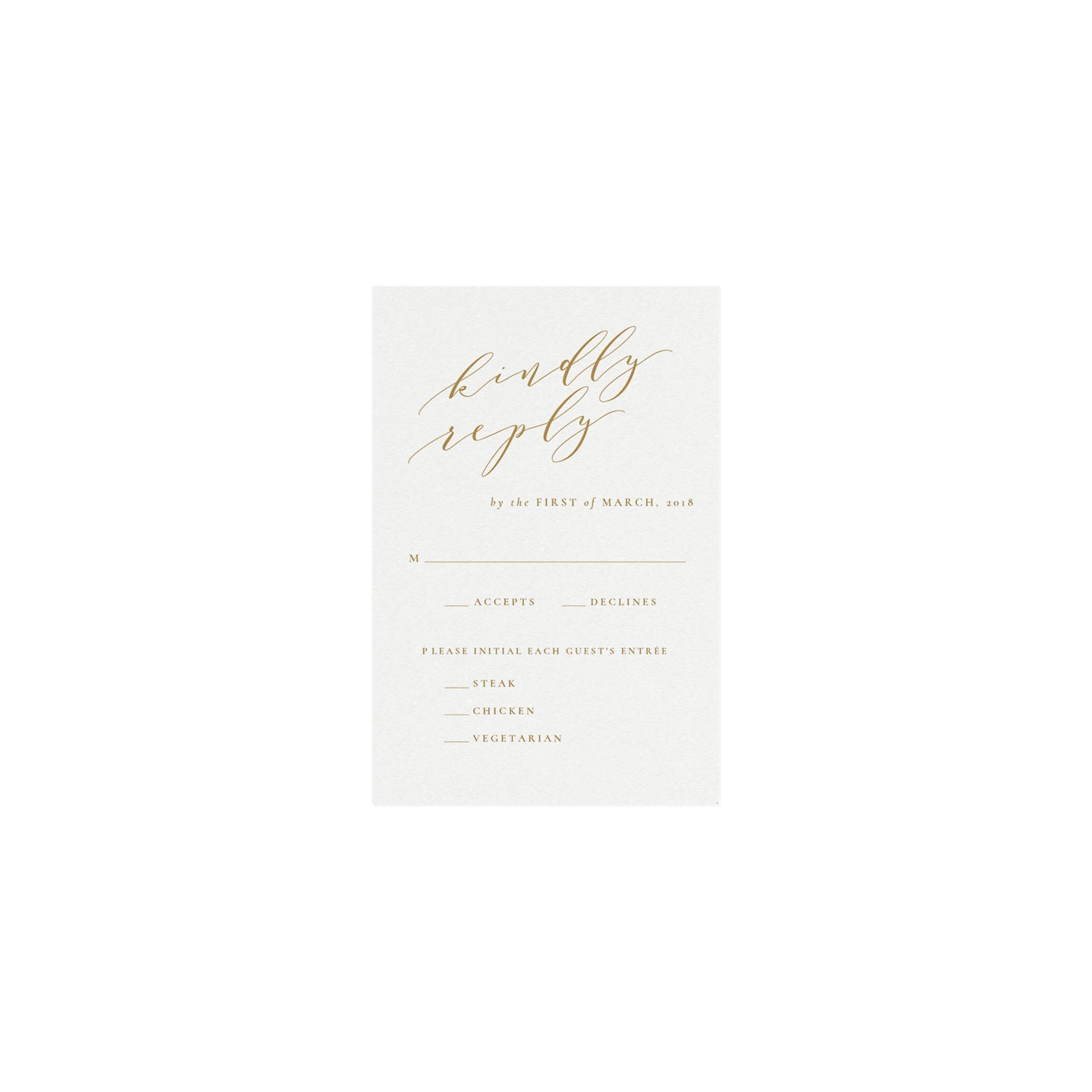 Gold Calligraphy Wedding RSVP Card: Minimalist Reply Template (PDF)