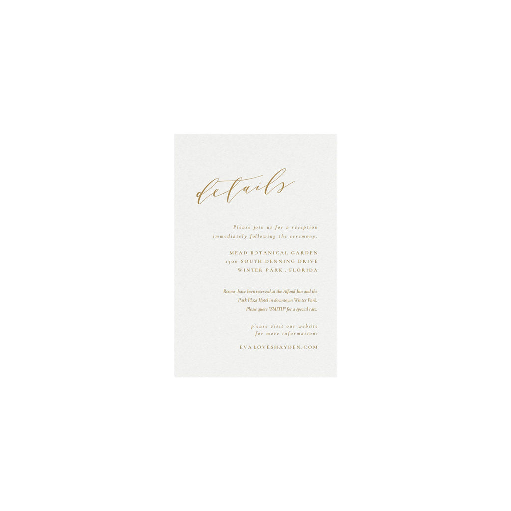Gold Calligraphy Wedding Details Card Template (PDF Download)
