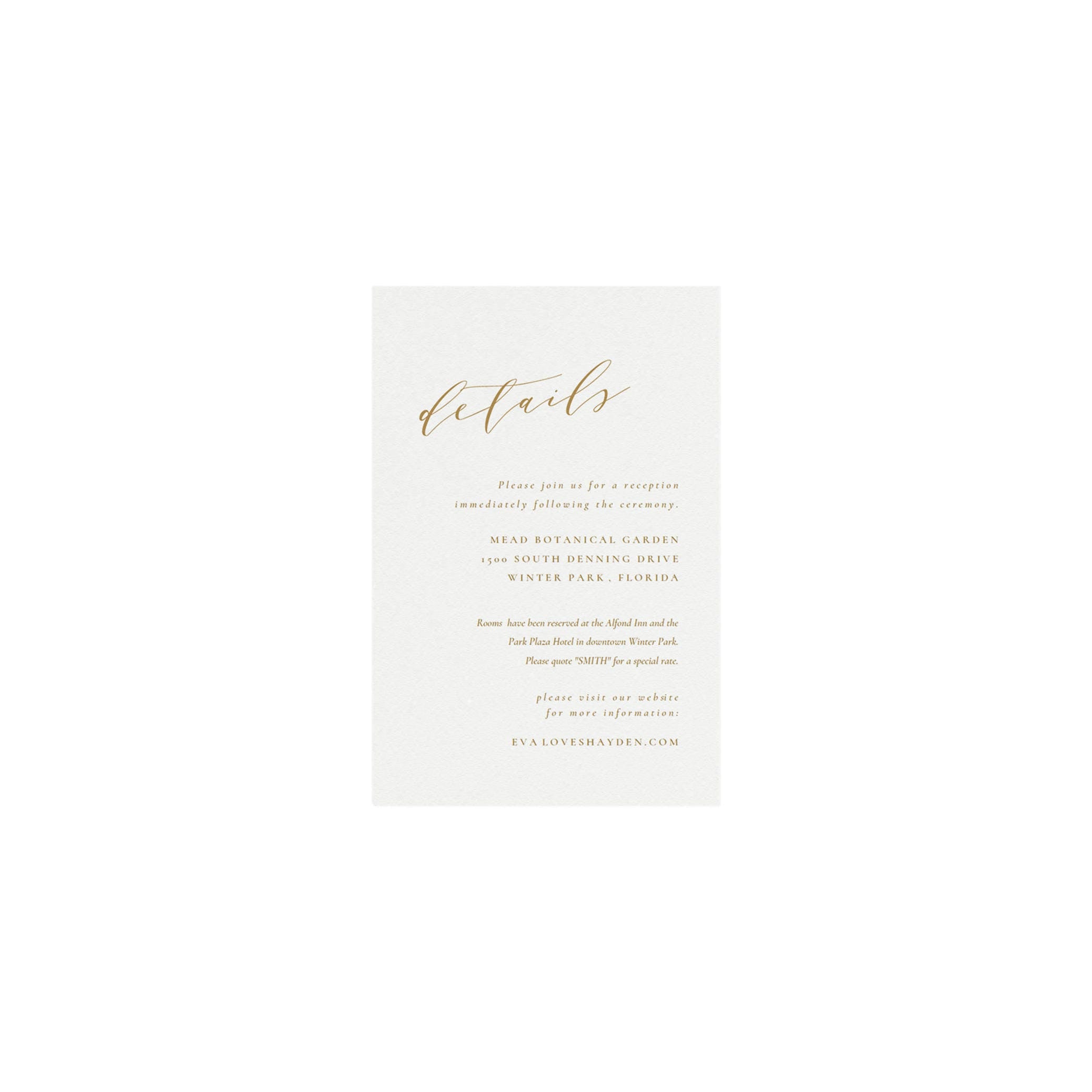 Gold Calligraphy Wedding Details Card Template (PDF Download)