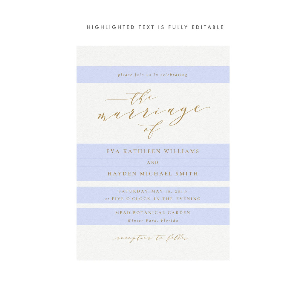 Gold Calligraphy Wedding Invitation Template: 5x7 (PDF)