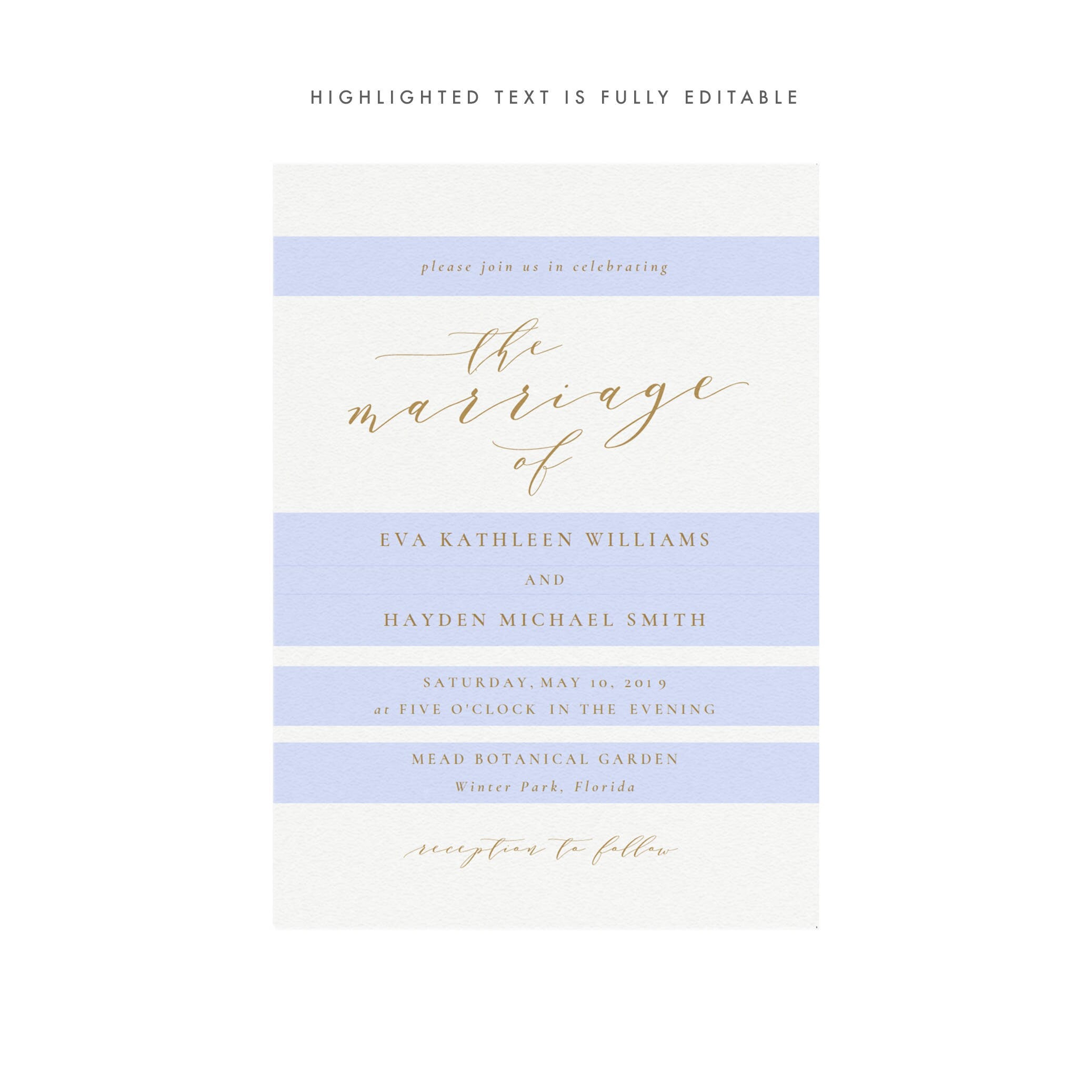 Gold Calligraphy Wedding Invitation Template: 5x7 (PDF)