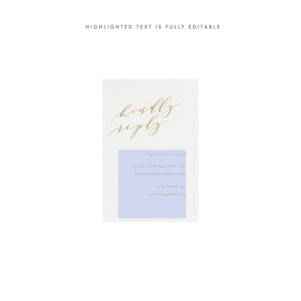 Gold Calligraphy Wedding RSVP Card Template: Minimalist Design (PDF Instant Download)