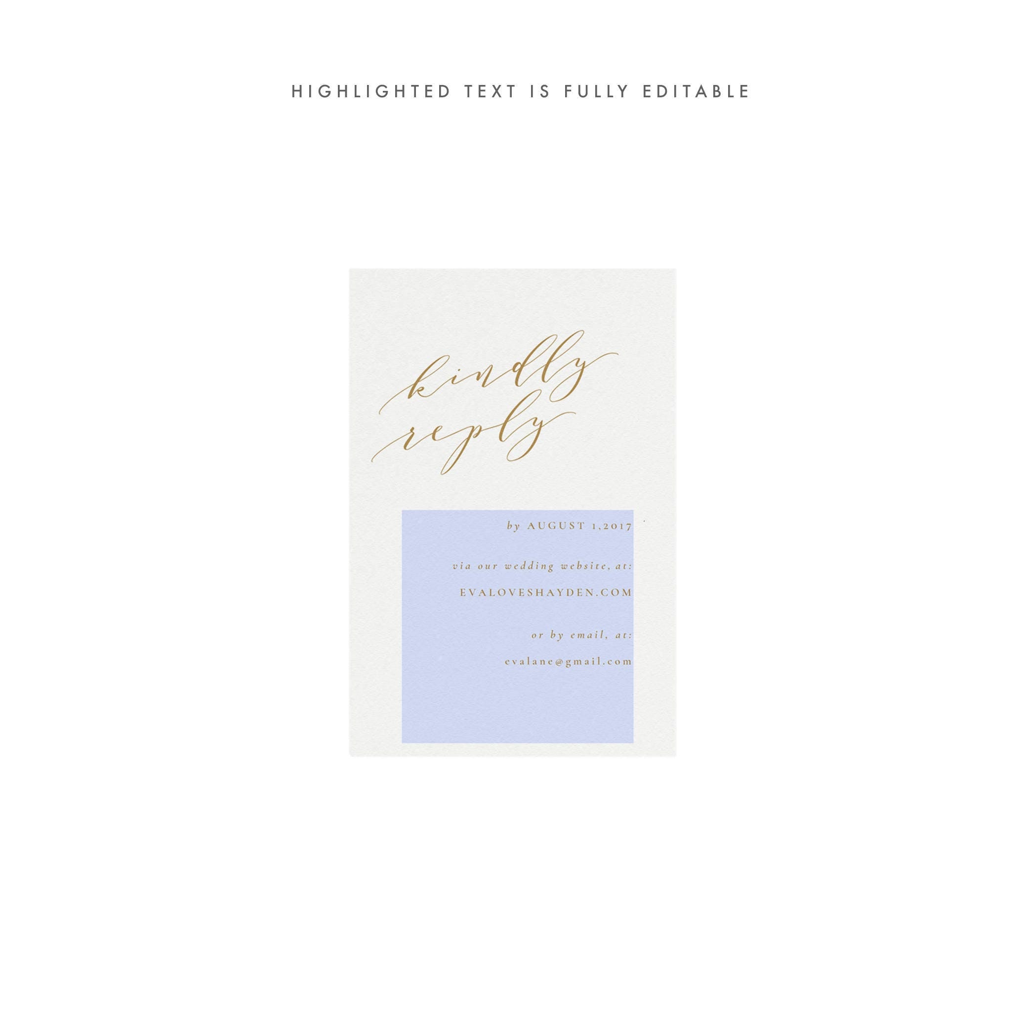 Gold Calligraphy Wedding RSVP Card Template: Minimalist Design (PDF Instant Download)