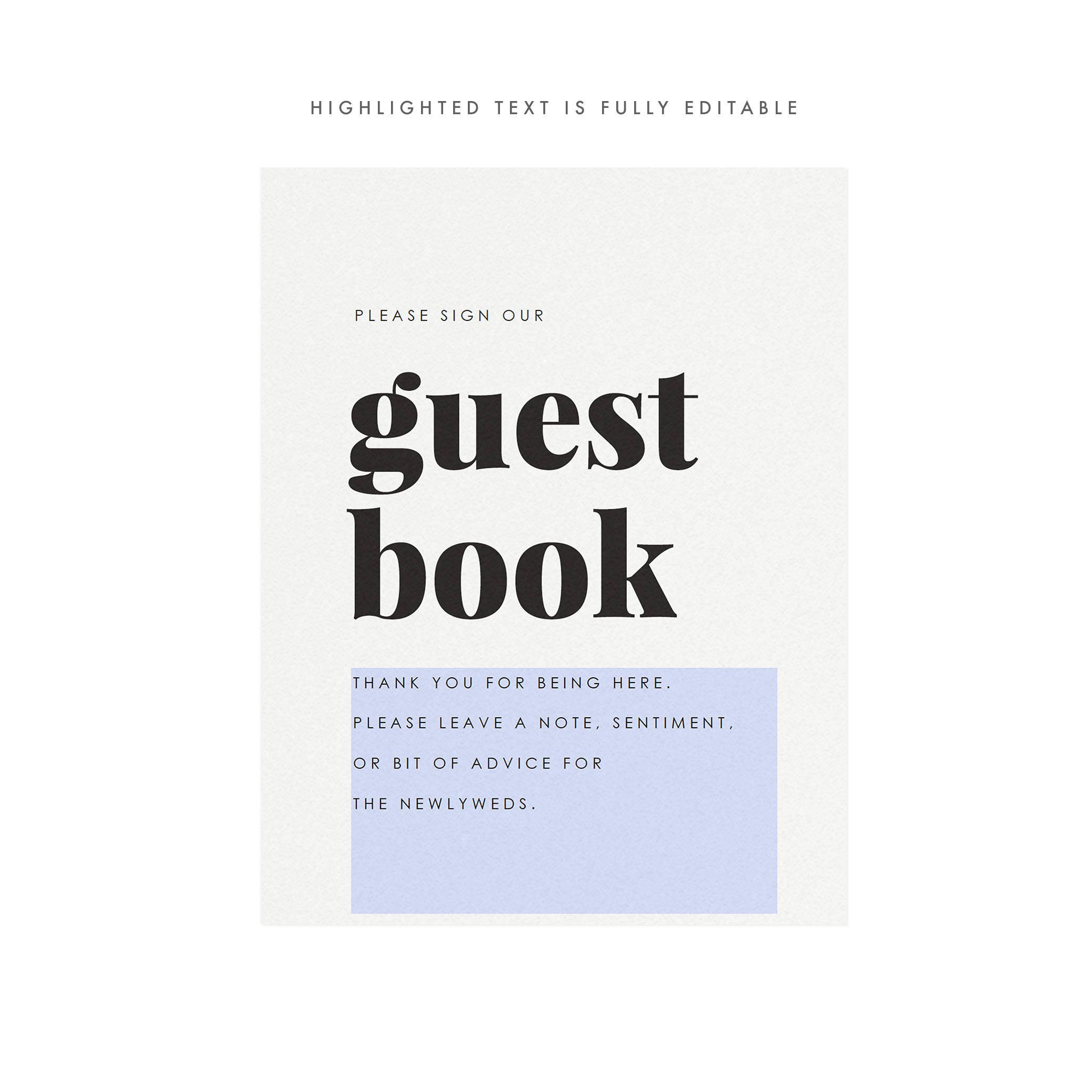 Fairfax Guest Book Sign: Modern Wedding PDF Template (8x10)