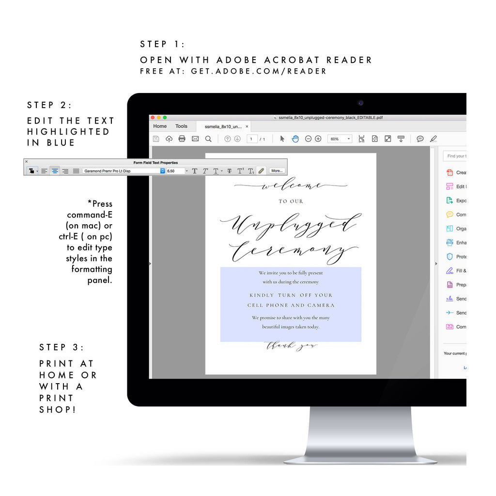 Unplugged Wedding Ceremony Sign: Melia Printable (PDF Download)