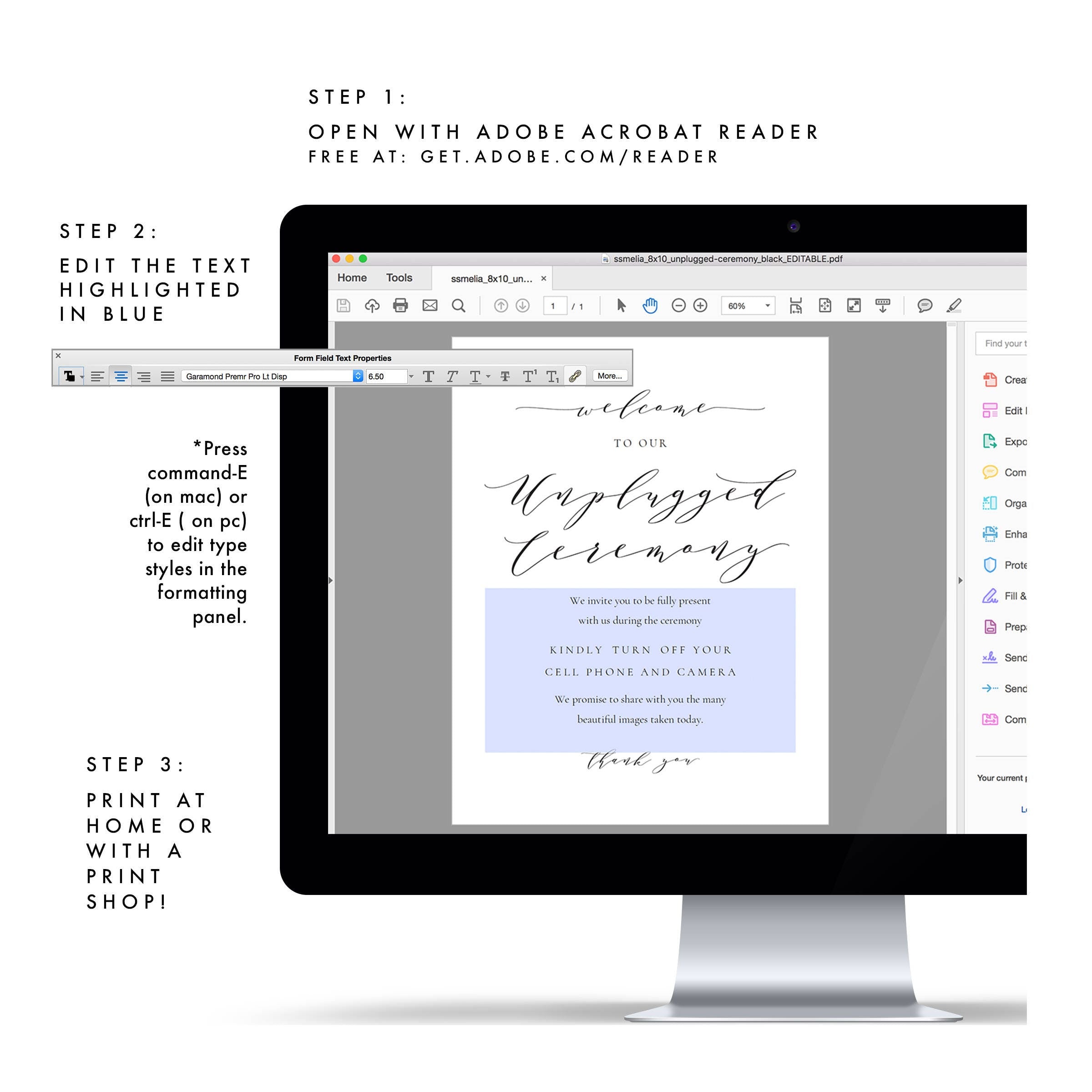 Unplugged Wedding Ceremony Sign: Melia Printable (PDF Download)