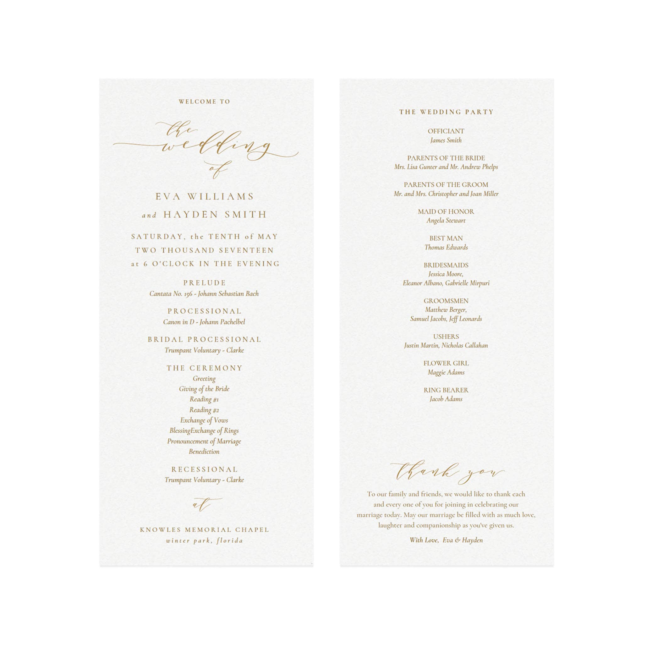 Gold Calligraphy Wedding Program Template: Elegant 4x9 (PDF Download)