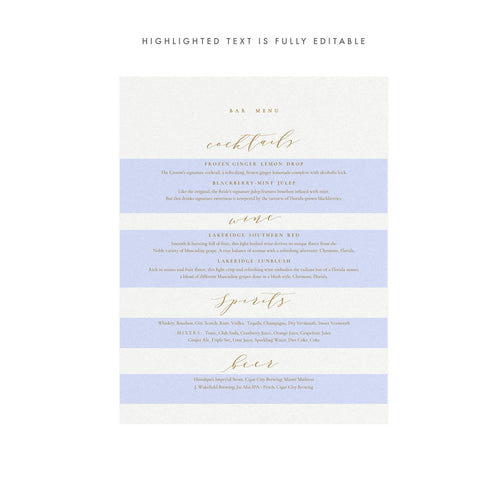 Calligraphy Bar Menu Sign: Gold Wedding Cocktails (PDF)