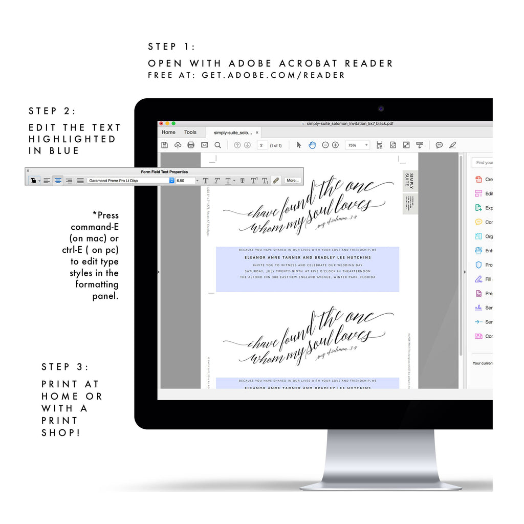 Whimsical Calligraphy Wedding Invitation Template: 5x7 Editable PDF