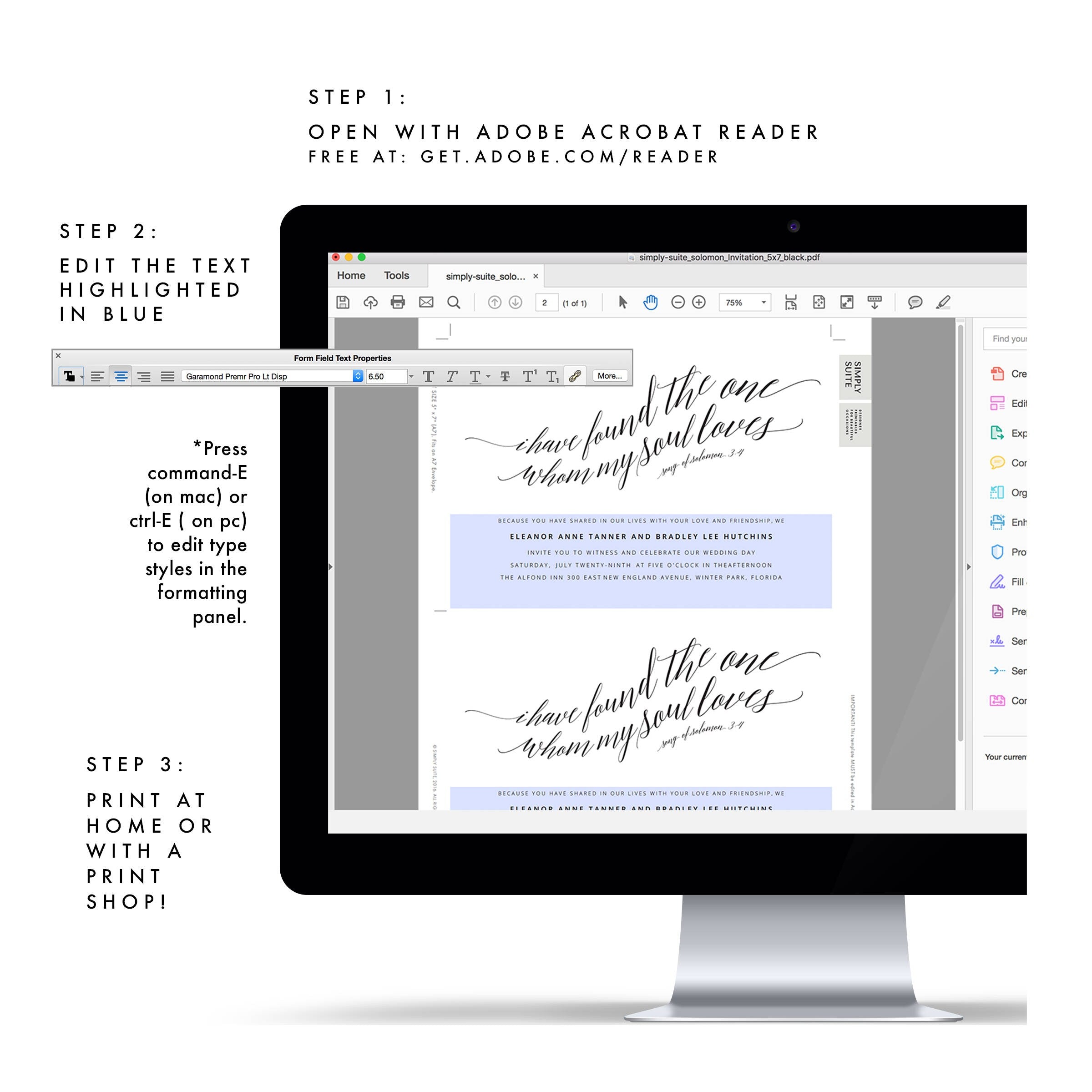Whimsical Calligraphy Wedding Invitation Template: 5x7 Editable PDF