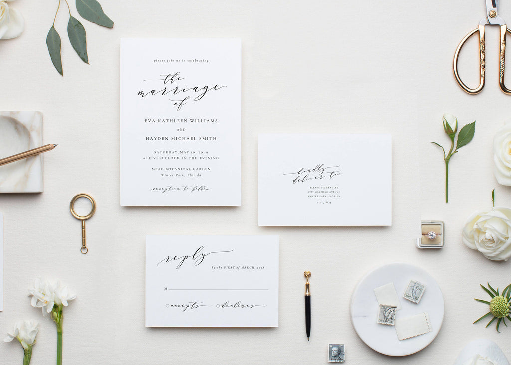 Calligraphy Wedding Invitation Template: Melia Suite (PDF Download)