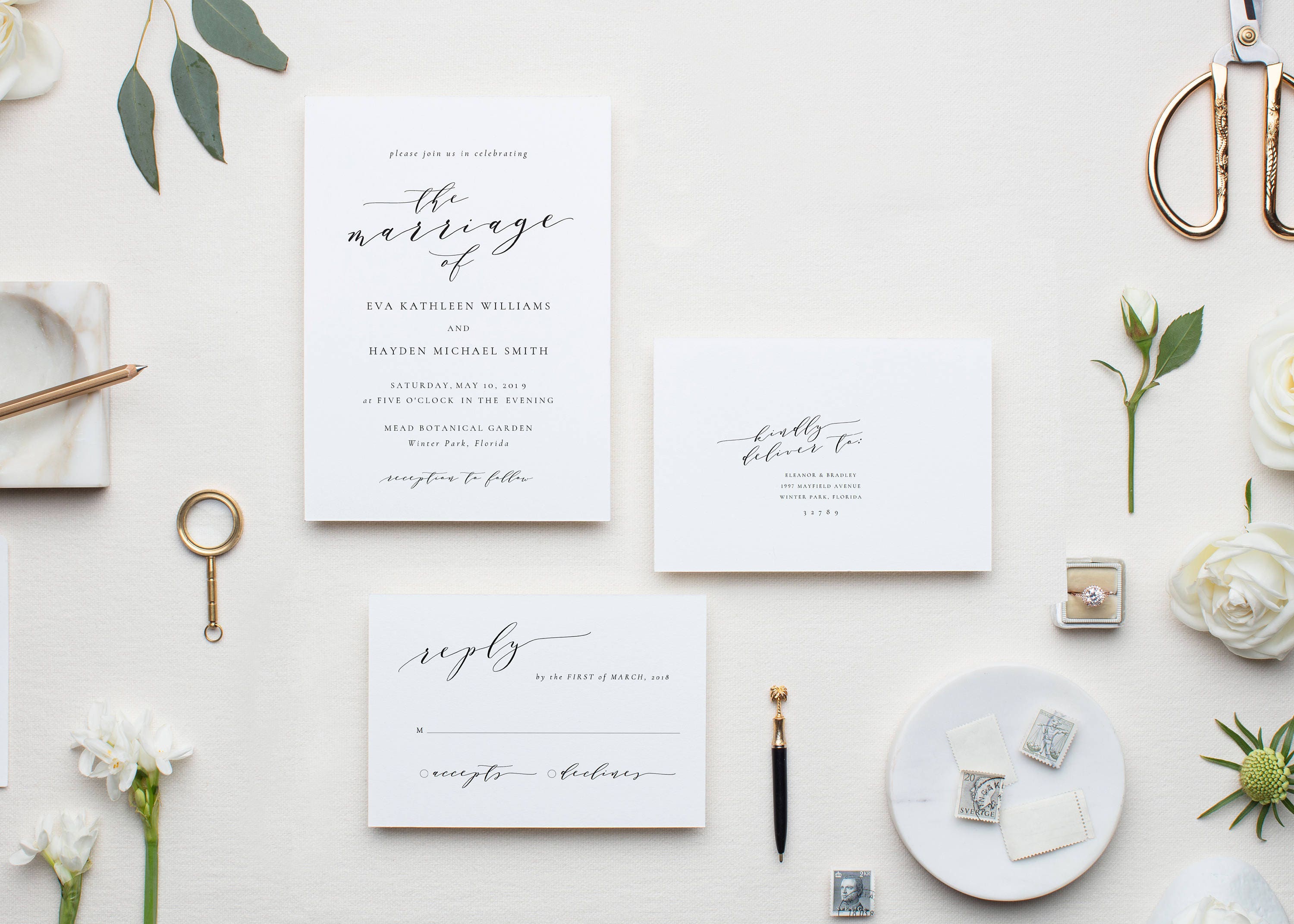 Calligraphy Wedding Invitation Template: Melia Suite (PDF Download)
