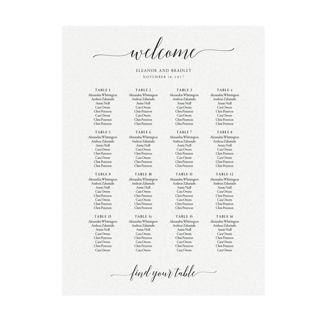 Calligraphy Wedding Seating Chart Sign Template (PDF Download)