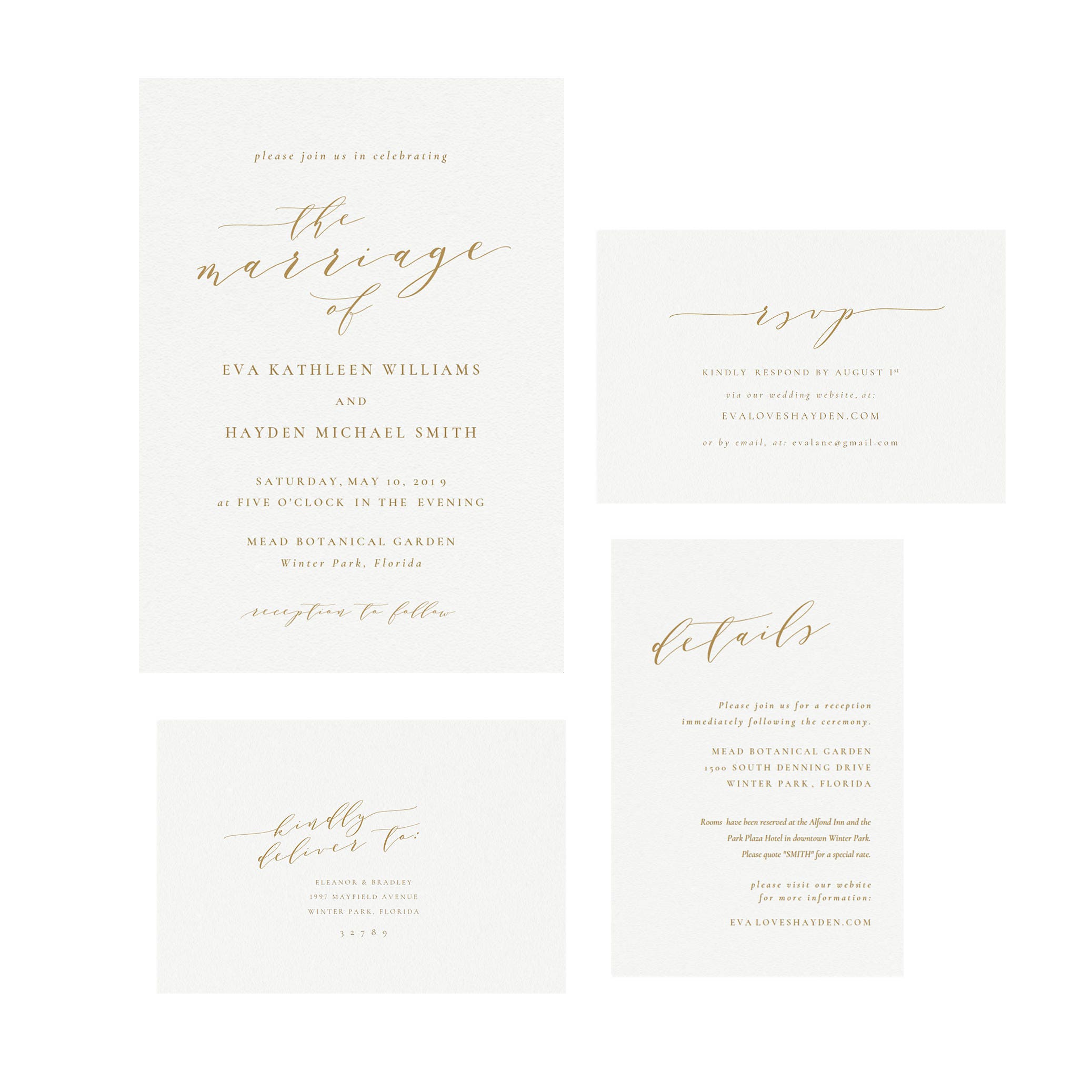 Gold Calligraphy Wedding Invitation Suite: Melia, Editable PDF (Instant Download)