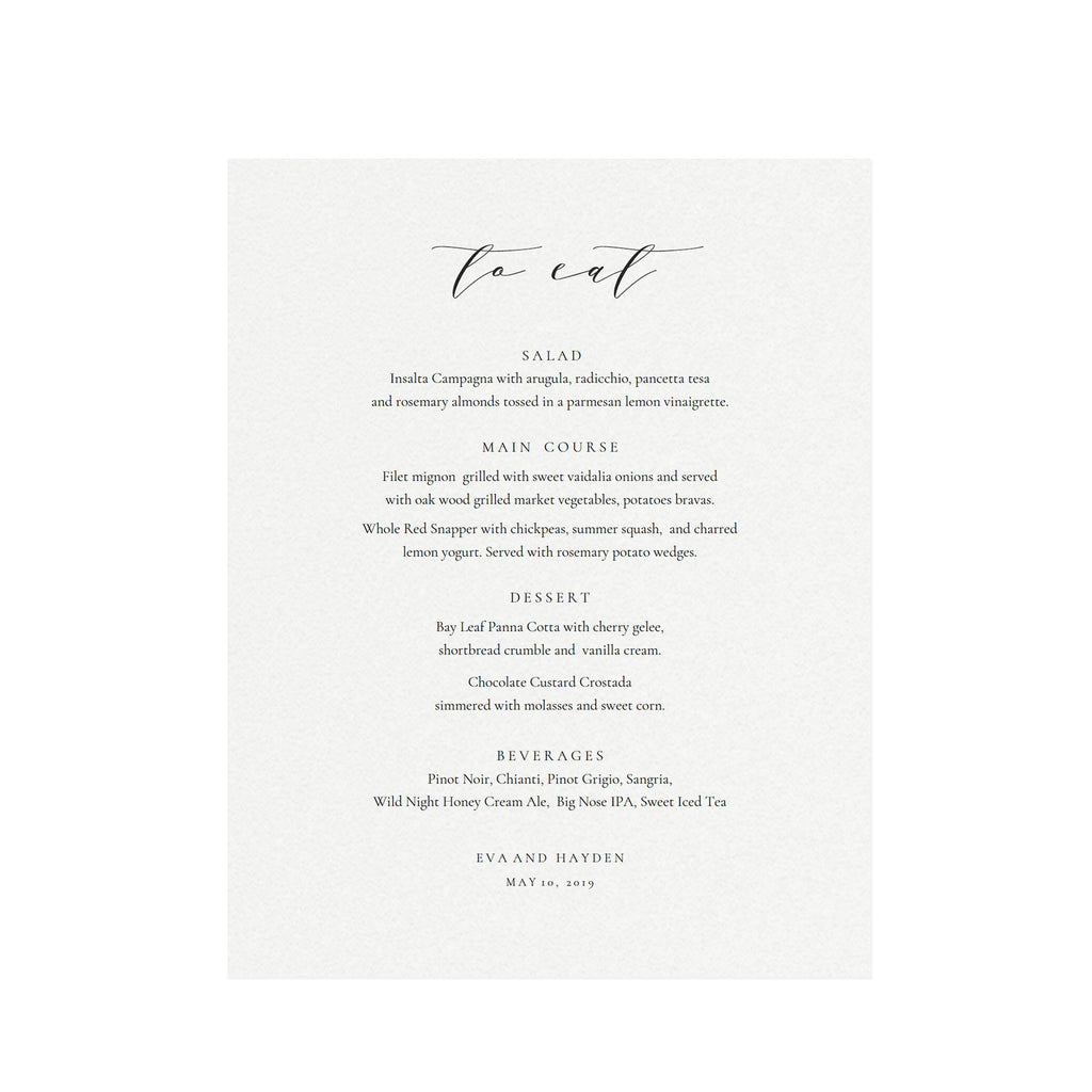 Calligraphy Wedding Menu Template: Minimalist Dinner Sign (PDF Download)